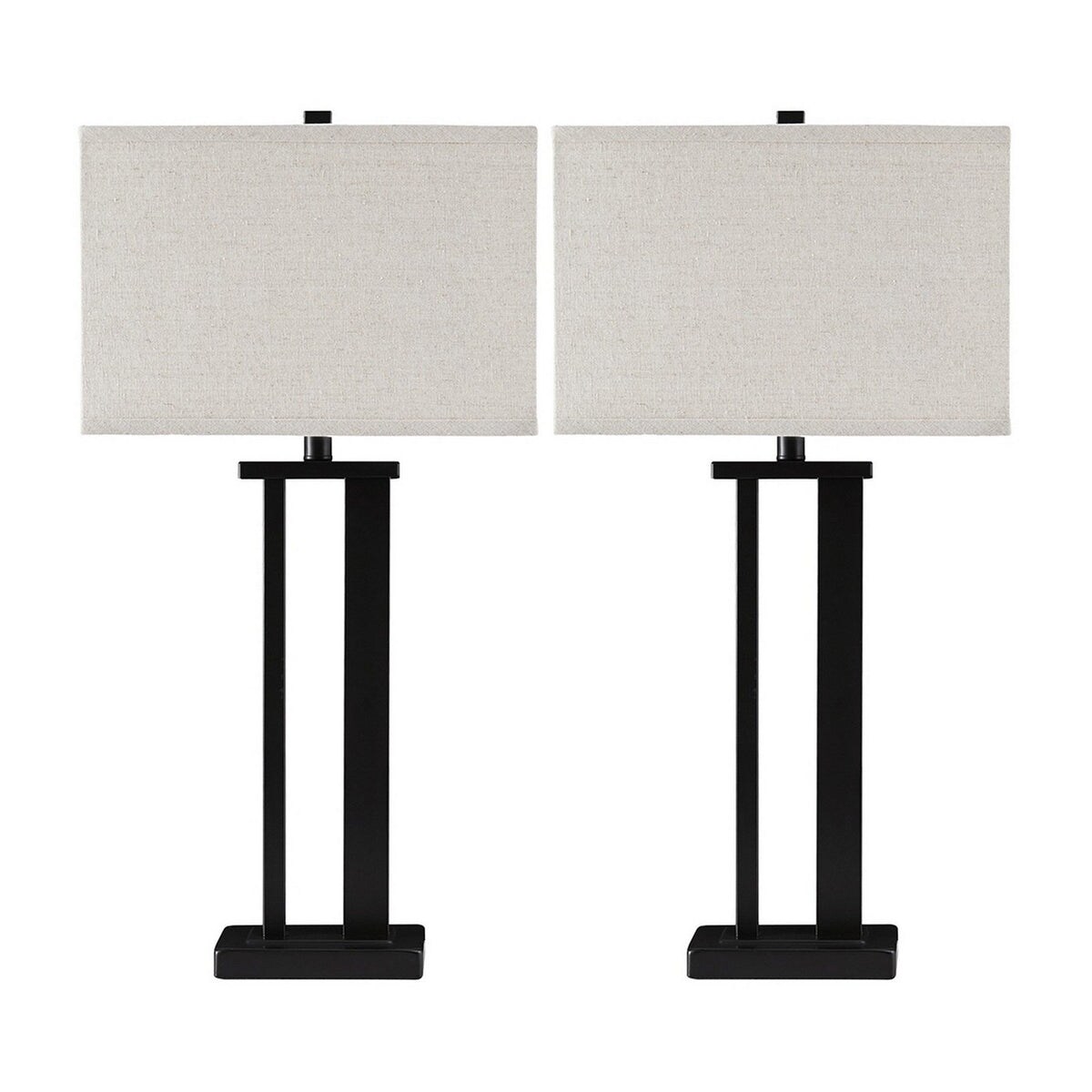 Metal Frame Table Lamp with Hardback Shade， Set of 2 - Mycitystee