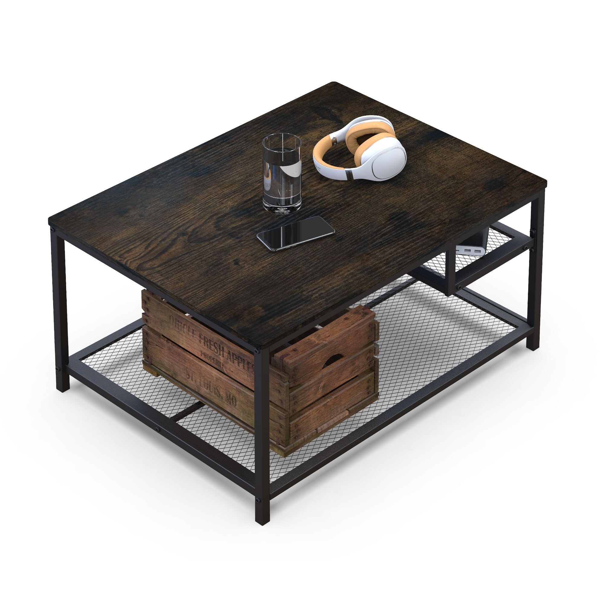 Industrial 2 Layers Metal Coffee Table with Storage Shelf for Home Office - Mycitystee