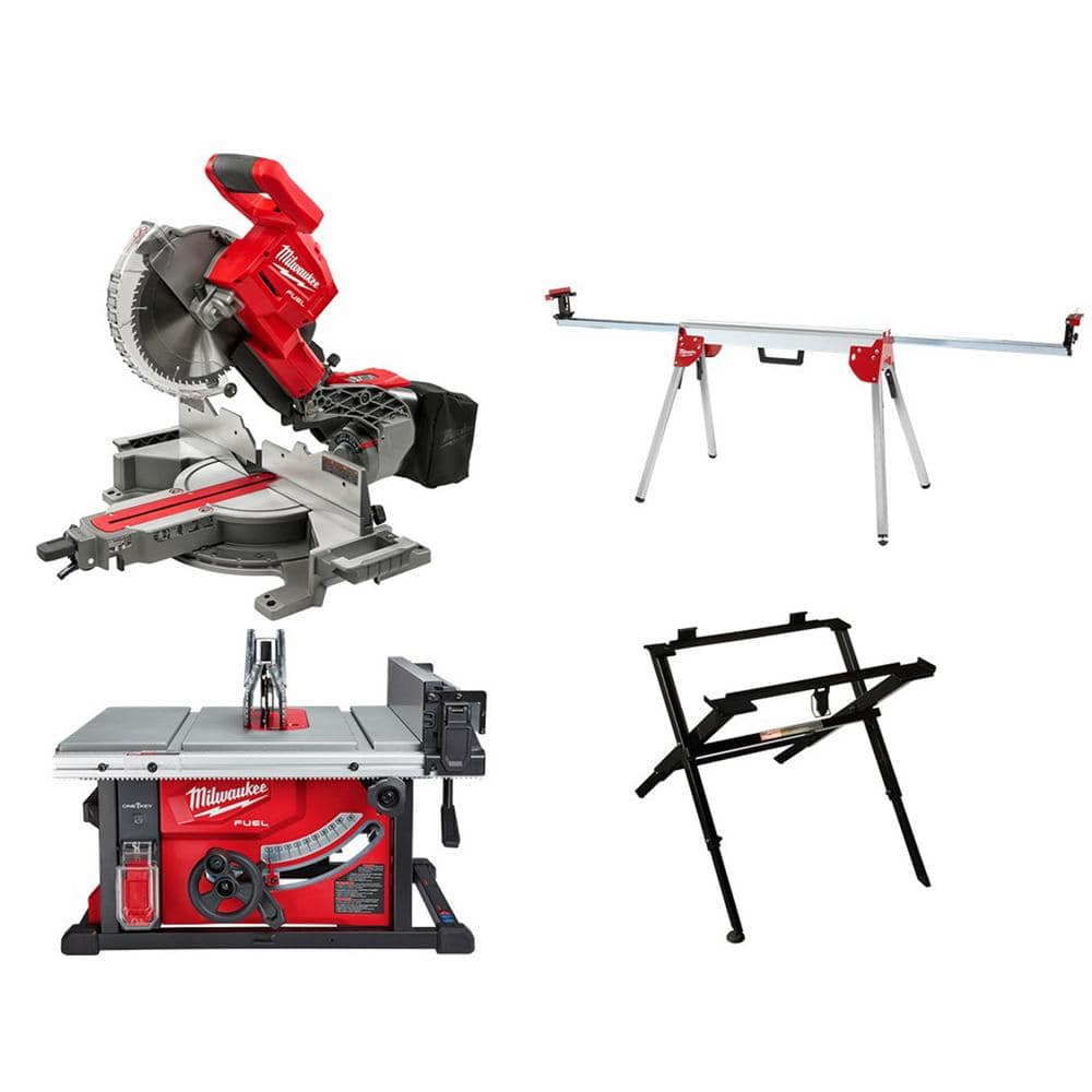 Milwaukee M18 FUEL ONE-KEY 18-Volt Lithium-Ion Brushless Cordless 8-1/4 in. Table Saw with Stand and 10 in. Miter Saw with Stand 2736-20-2734-20-48-08 - Mycitystee