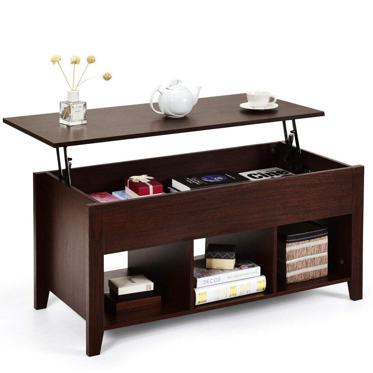 Lift Top Storage Space Coffee Table， Multi-Functional Modern Coffee Table with Height Adjustable Top and Hidden Compartment - Mycitystee