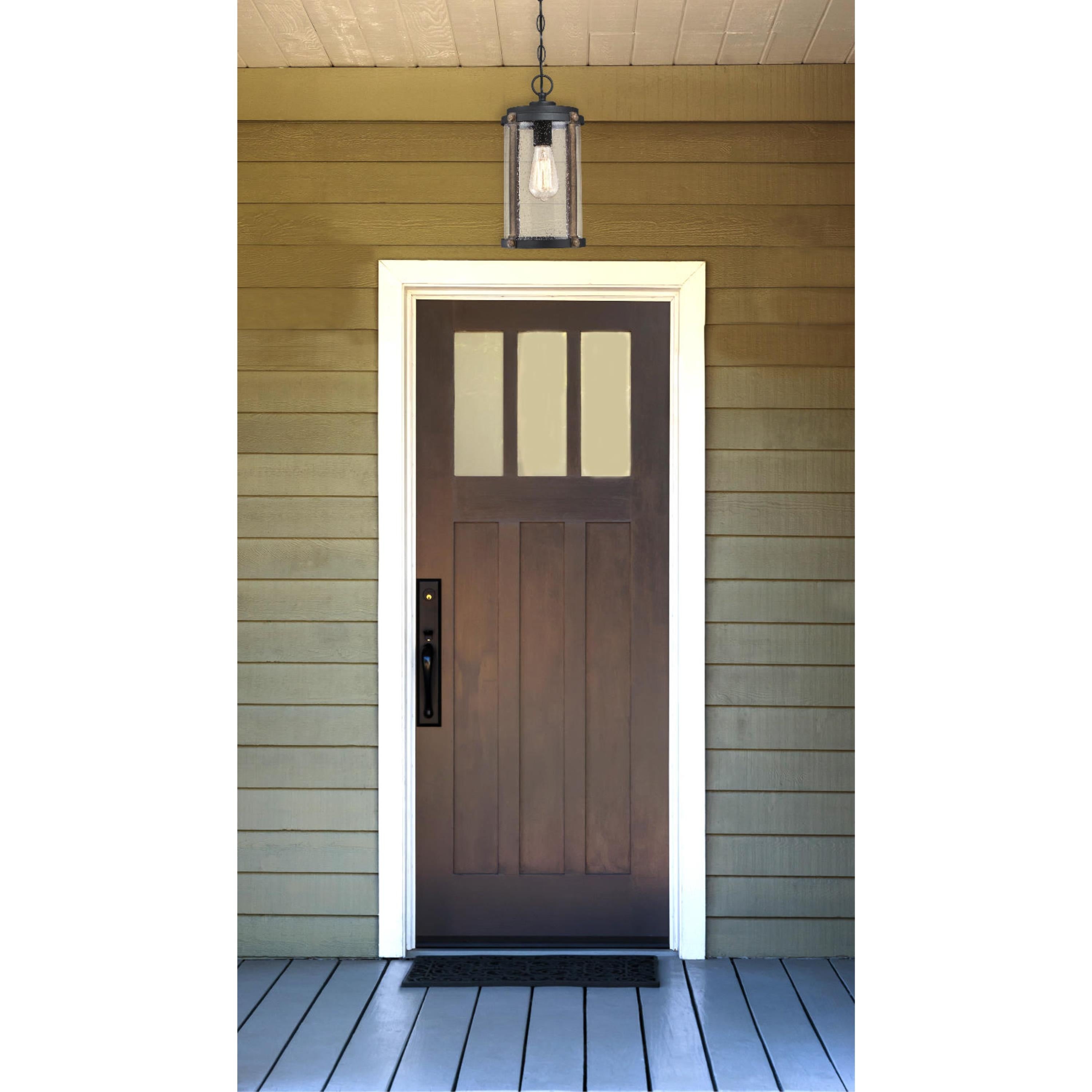 Westinghouse Armin One-Light Outdoor Pendant， Textured Black Finish with Barnwood Accents and Clear Seeded Glass - 1-Light - Mycitystee