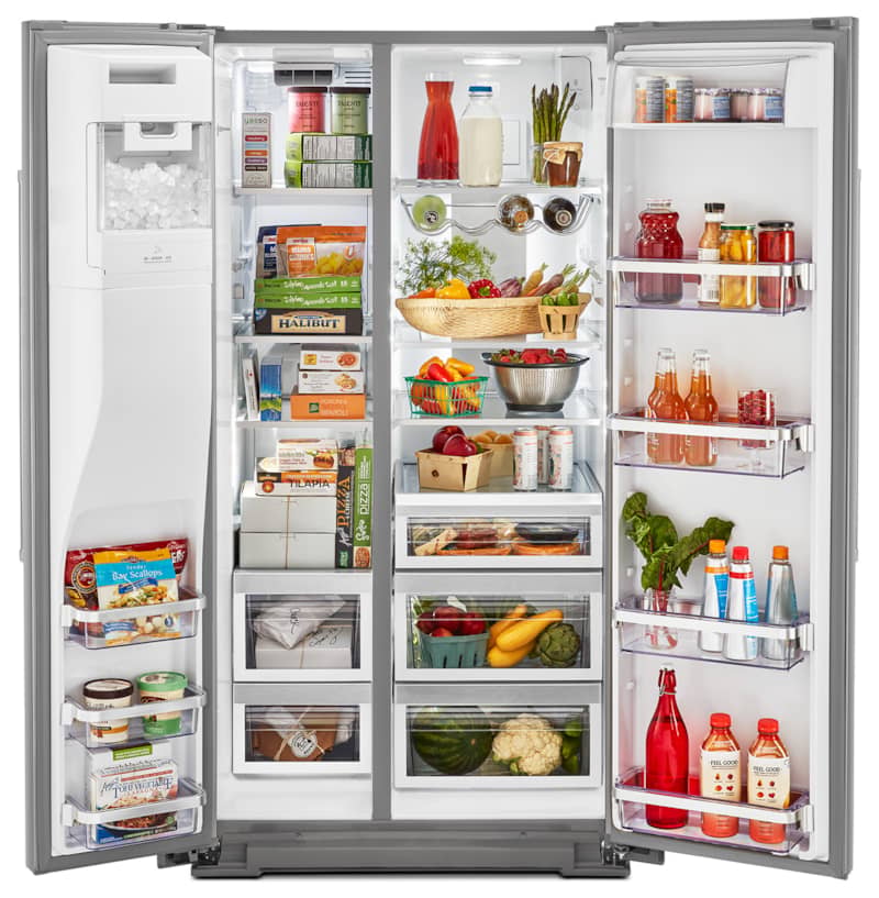 KitchenAid ADA 24.8 Cu. Ft. PrintShield Stainless Steel Side-By-Side Refrigerator With Exterior Ice And Water Dispenser - Mycitystee