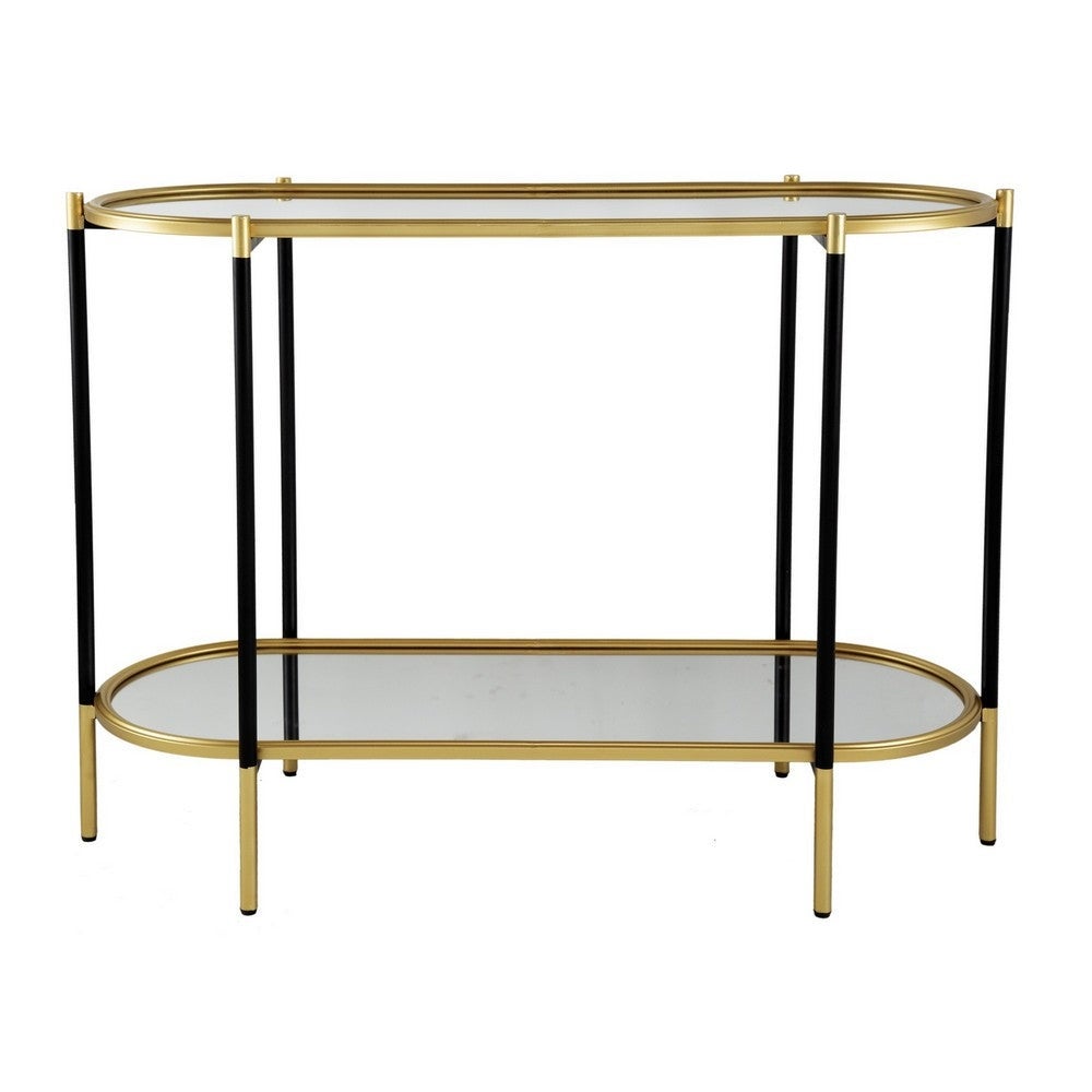 30 Inch Console Sideboard Table， Oblong， Mirrored Top， Black， Gold - 41.5L x 17W x 30H， in inches - Mycitystee