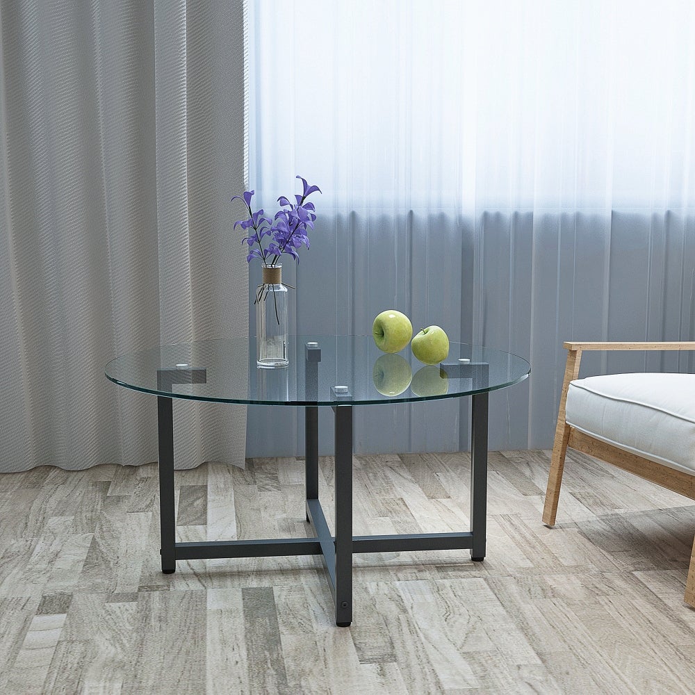 35.5'' Round Whole Transparent Coffee Table Modern Side Center Tables - Mycitystee