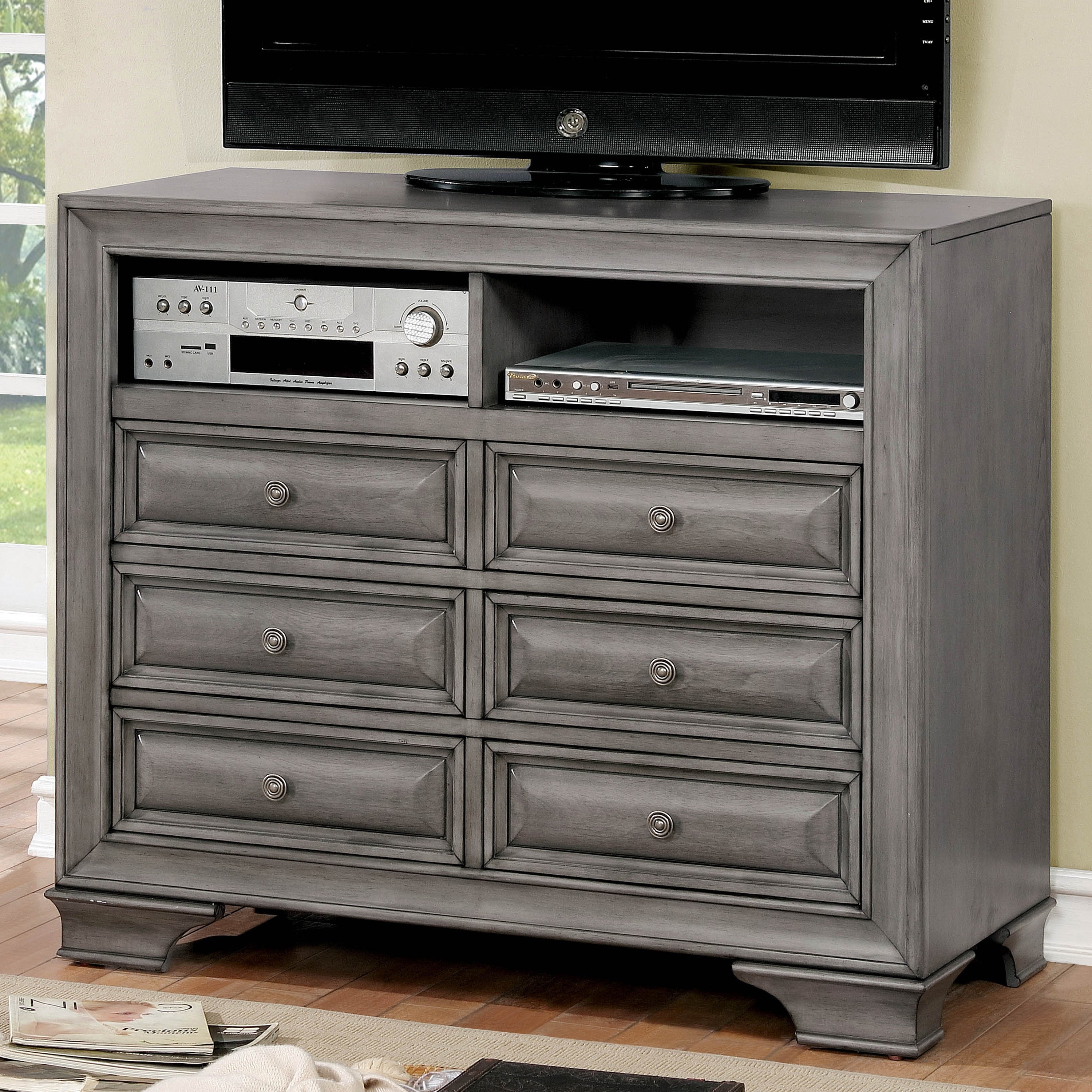 Furniture of America Oslo Traditional Gray 6-drawer Media Chest - - 32851266 - Mycitystee