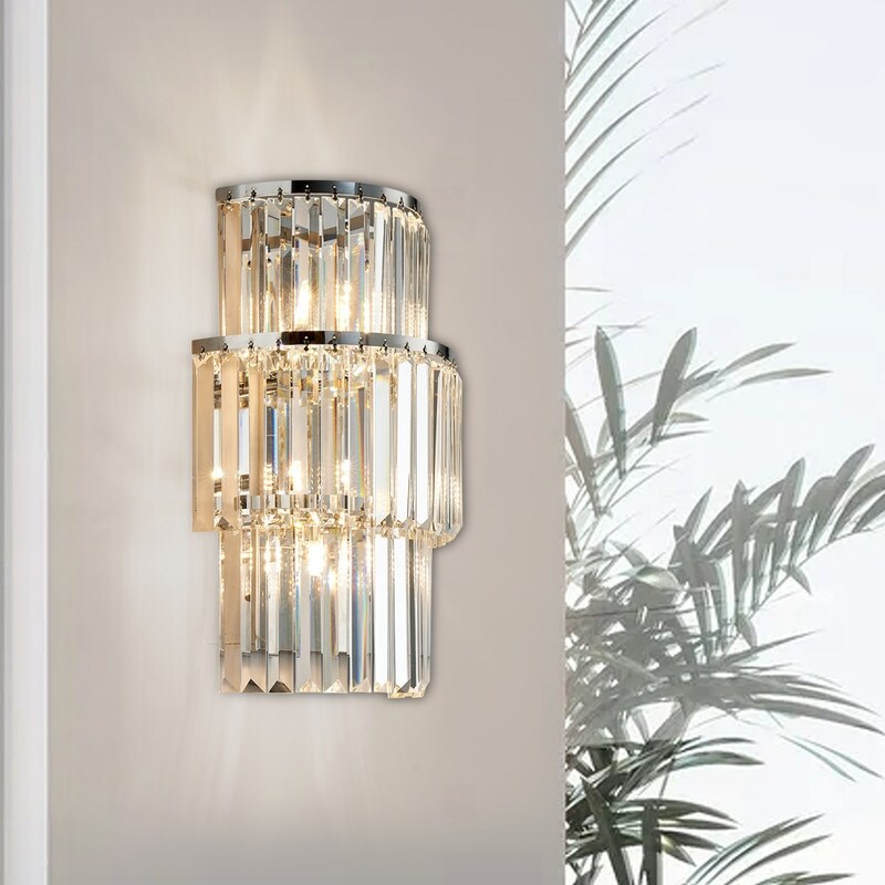 3-Light Modern Crystal Wall Sconce Lighting 3-Tiers Dimmable LED Light Low Profile Flush Mount Wall Light for Bathroom Vanity - Mycitystee