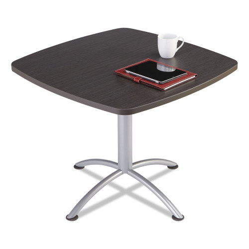Iceberg iLand Table， Cafe-Height， Square Top， Contoured Edges， 36w x 36d x 29h， Gray Walnut/Silver (69724) - Mycitystee