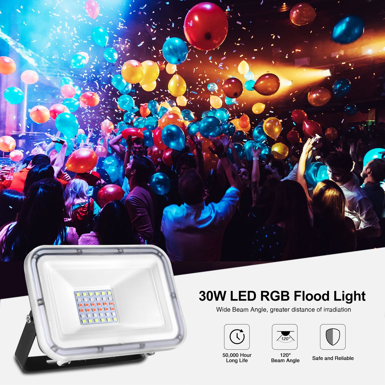 RGB LED Flood Lights， 30W/50W/100W Color Changing Spotlight with R/C - Mycitystee