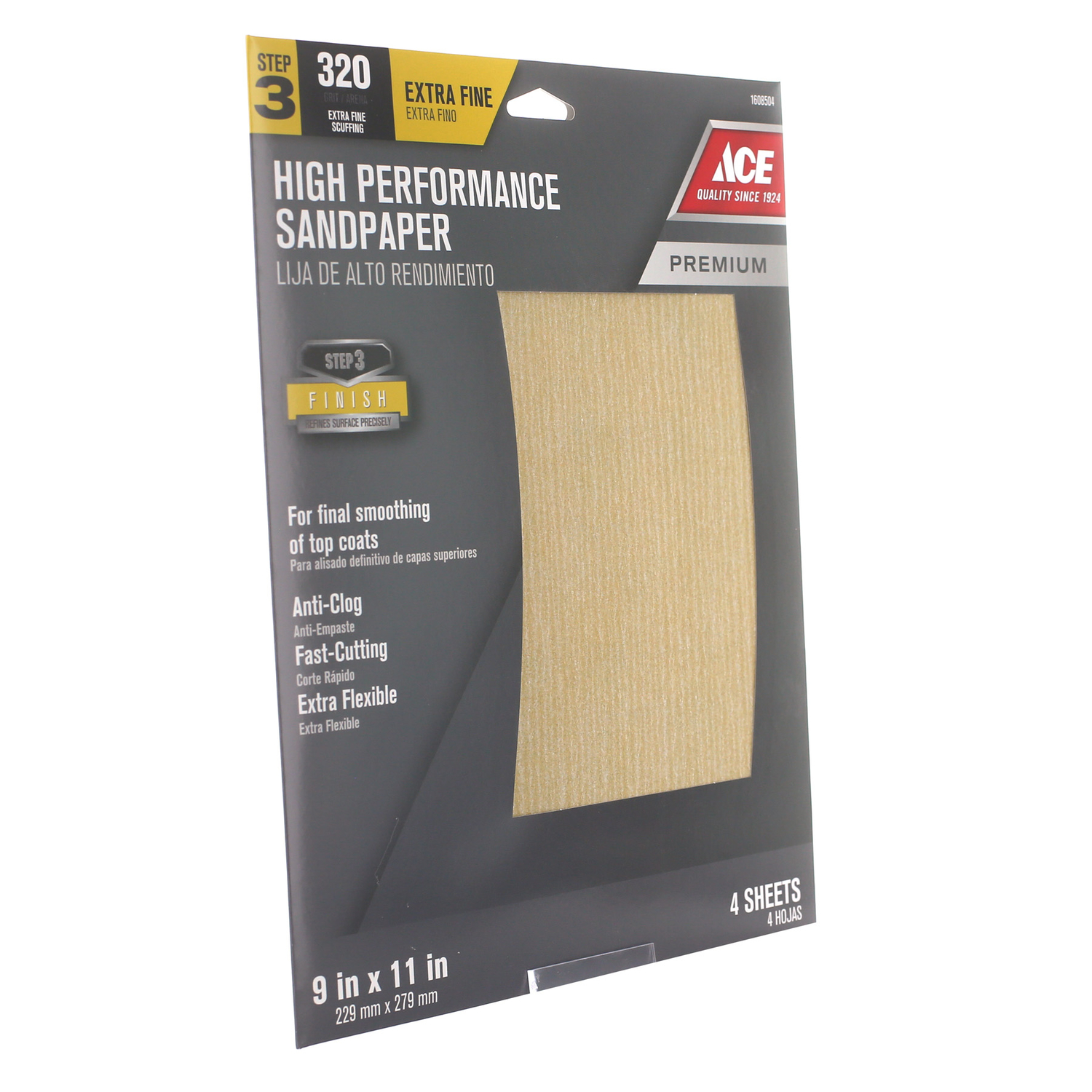 Ace 11 in. L X 9 in. W 320 Grit Aluminum Oxide Sandpaper 4 pk - Mycitystee
