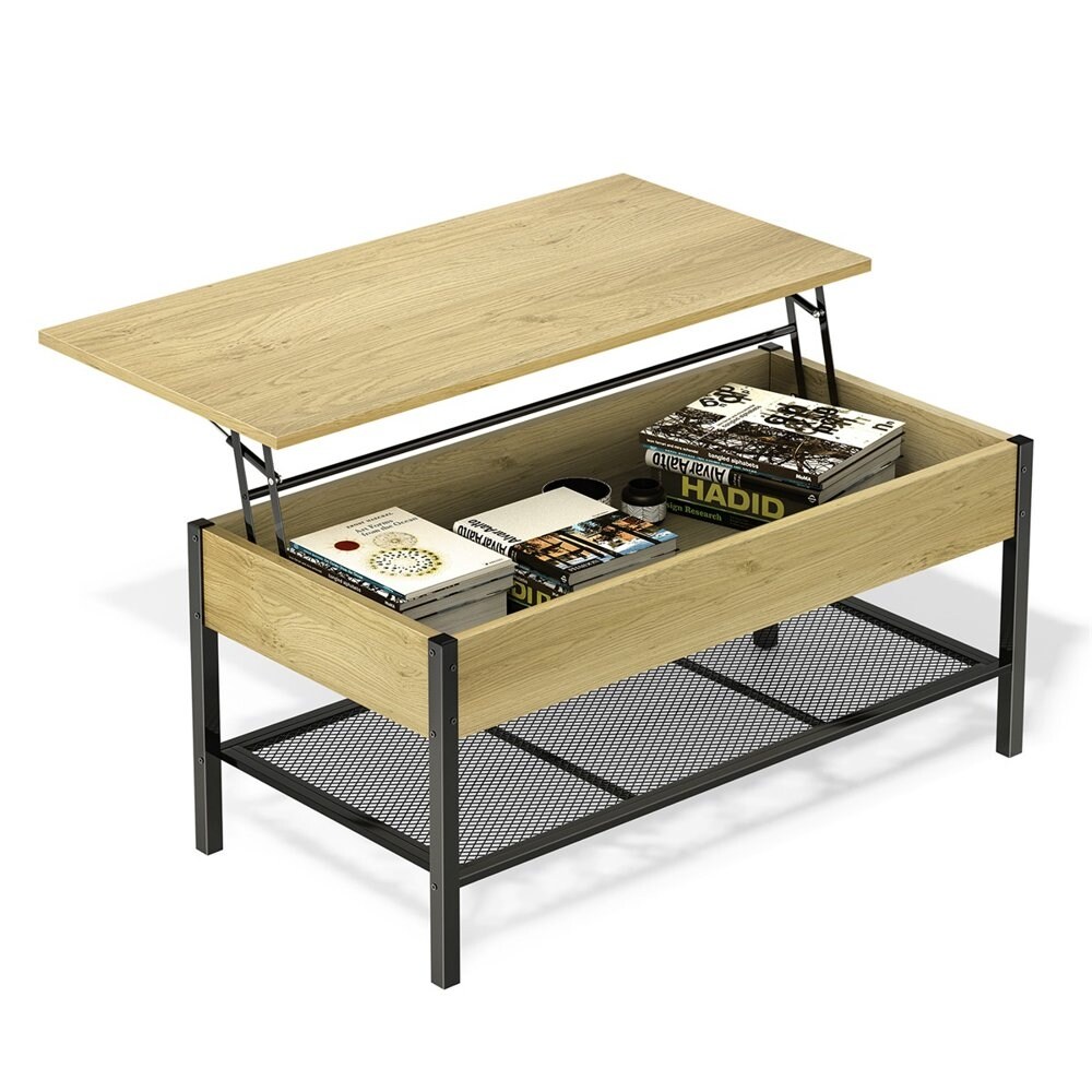 Industrial Wood and Metal Lift Top Coffee Table， Walnut - Mycitystee