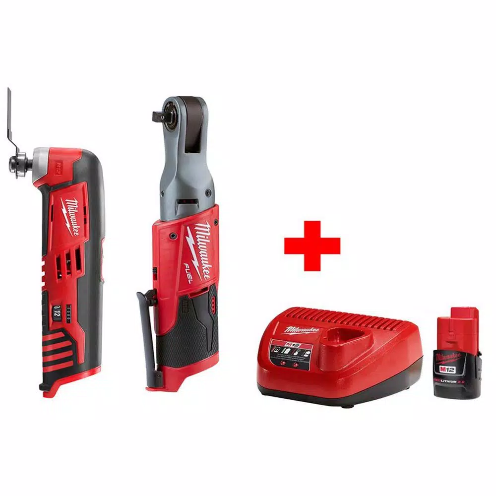 Milwaukee M12 FUEL 12-Volt Lithium-Ion Brushless Cordless 3/8 in. Ratchet Multi-Tool Combo Kit with (1) 2.0Ah Battery and Charger and#8211; XDC Depot - Mycitystee