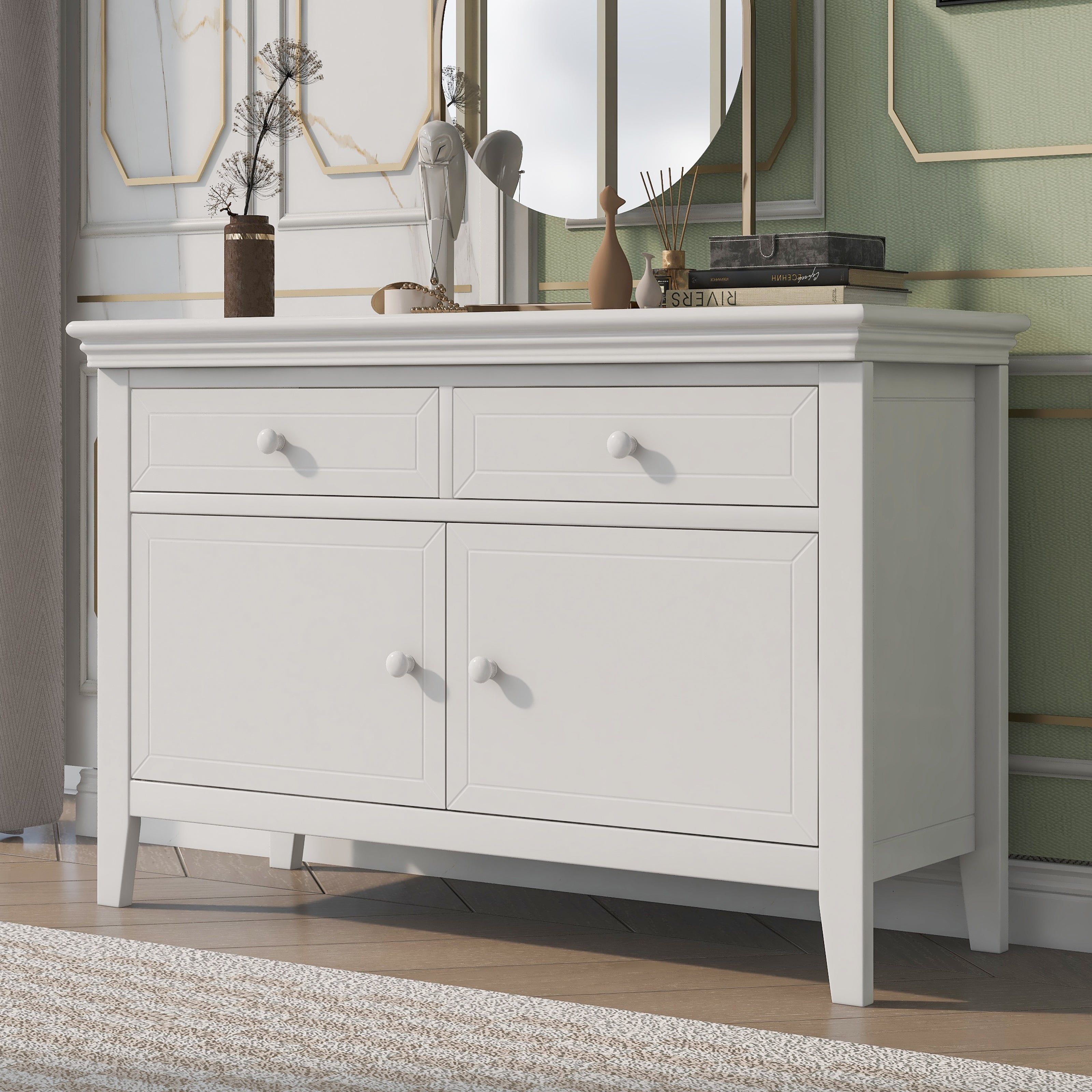Multiple Functions White Solid Wood 2-drawer Dresser with 2-Door - - 36901749 - Mycitystee