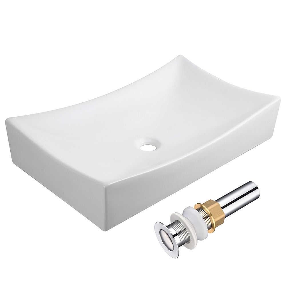 Aquaterior XL Rectangle Vessel Bathroom Porcelain Sink w/ Drain - Mycitystee