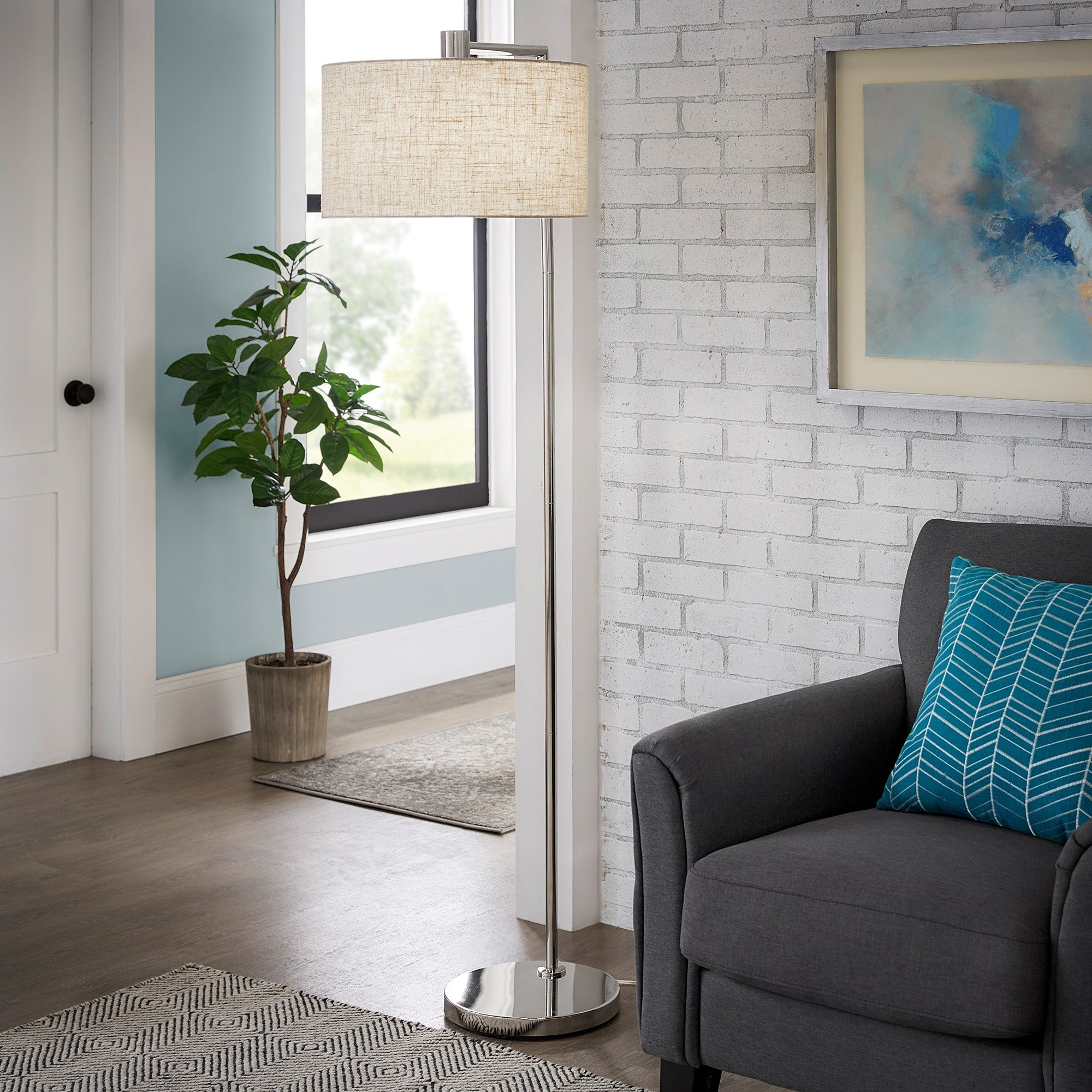 Hilda Contemporary Brushed Steel Floor Lamp by iNSPIRE Q Modern - Mycitystee