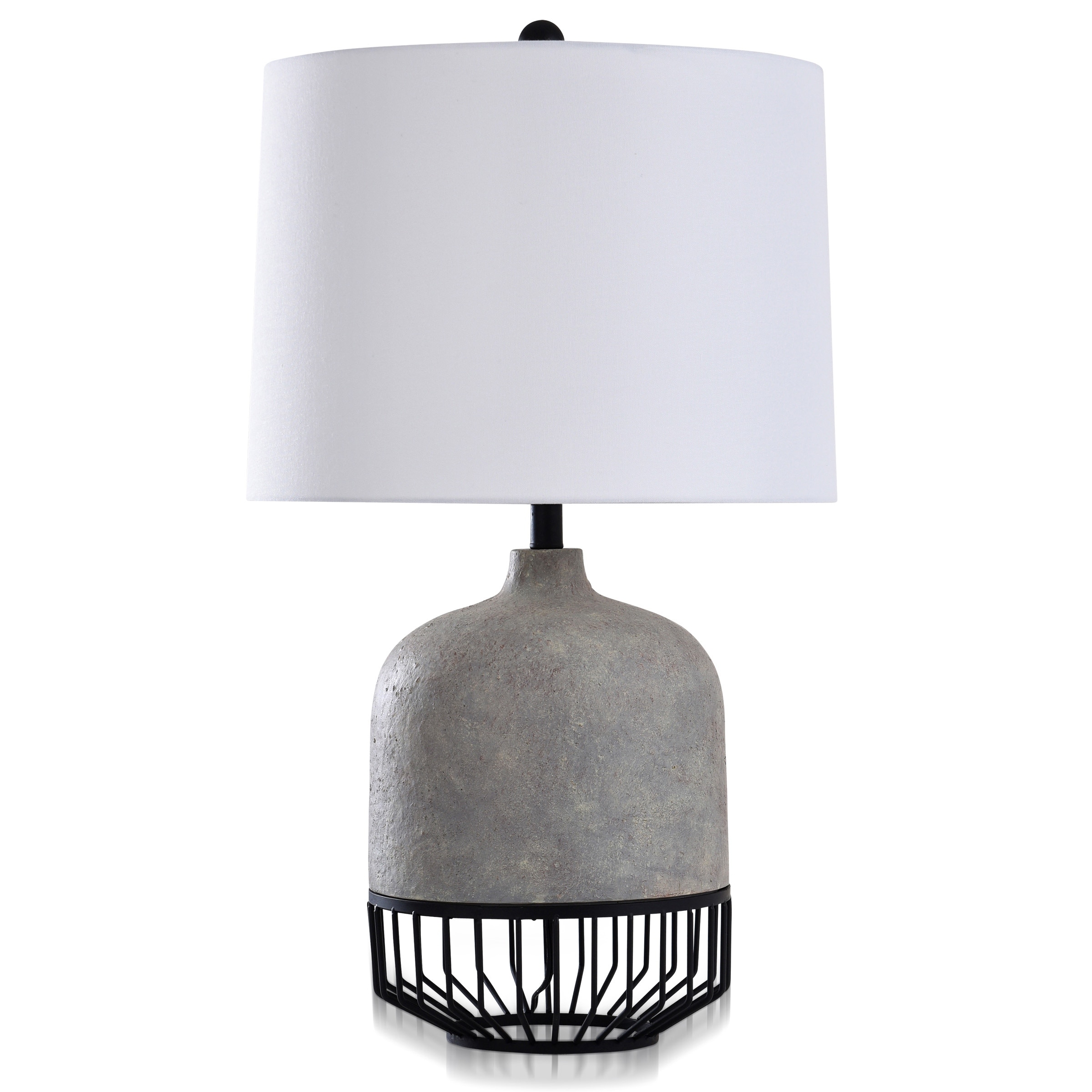 Logan - Transitional Metal and Molded Design Table Lamp - Gray Stone and Onyx Finish - White Shade - Mycitystee