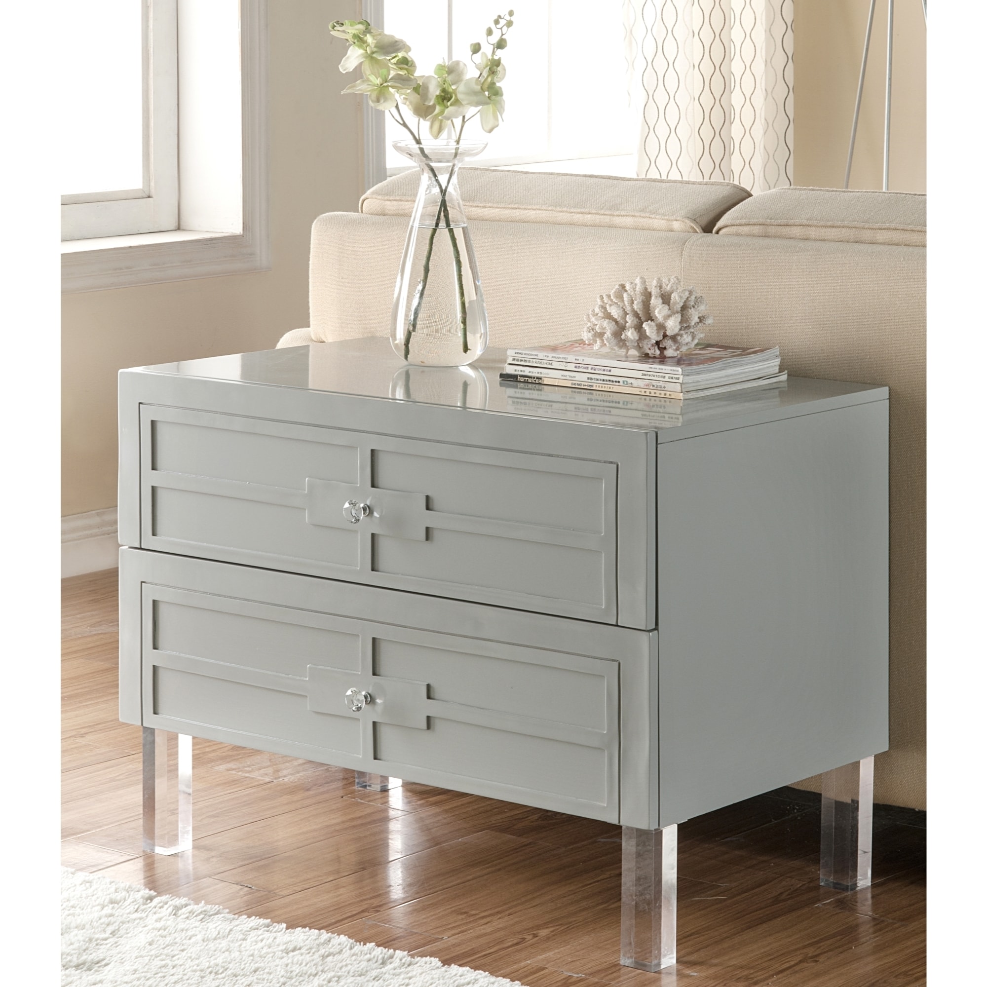 Chic Home Davis Lacquer Finish Lucite Leg Side Table - - 11924195 - Mycitystee