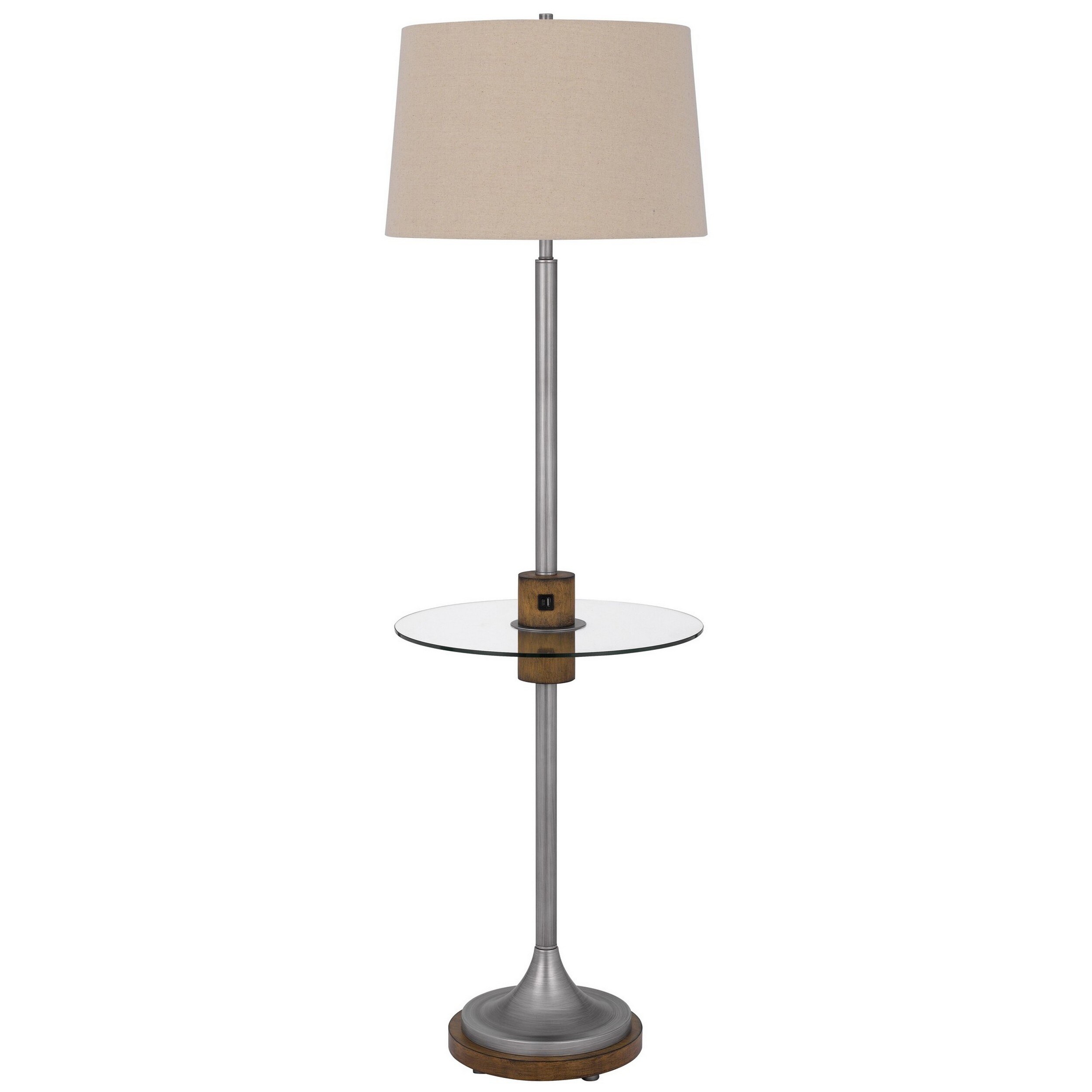 61 Inch Modern Floor Lamp， Glass Tray Table， 1 USB Port， Antique Silver - Mycitystee
