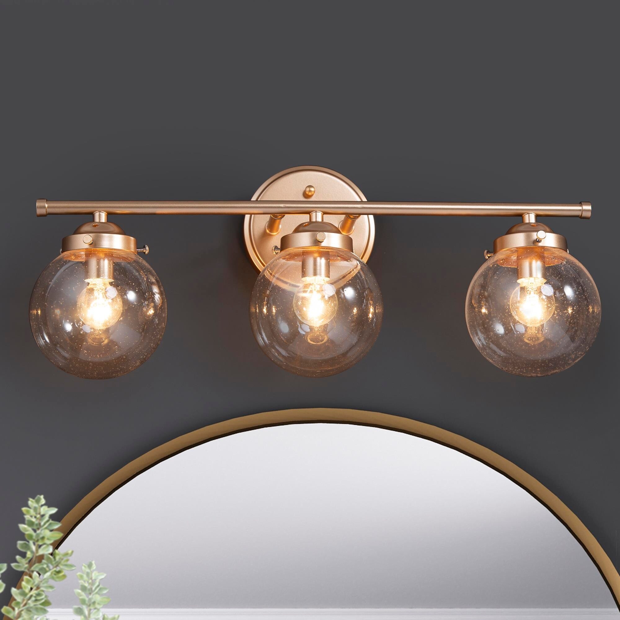 Bela Modern Gold 3-Light Bathroom Vanity Lights Globe Glass Wall Sconces Dimmable - L20
