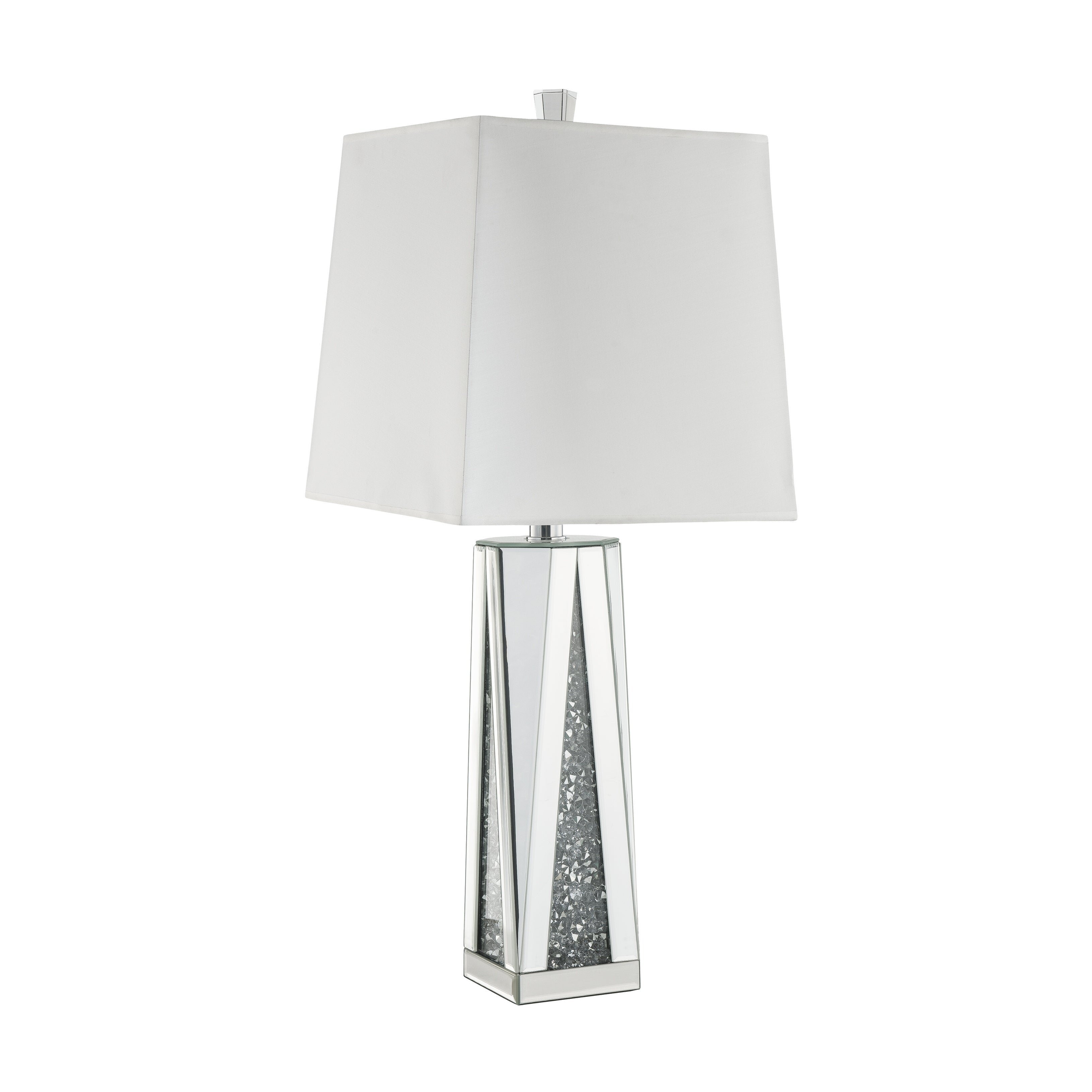 Contemporary Square Table Lamp with Faux Diamond Inlays， White and Clear - Mycitystee