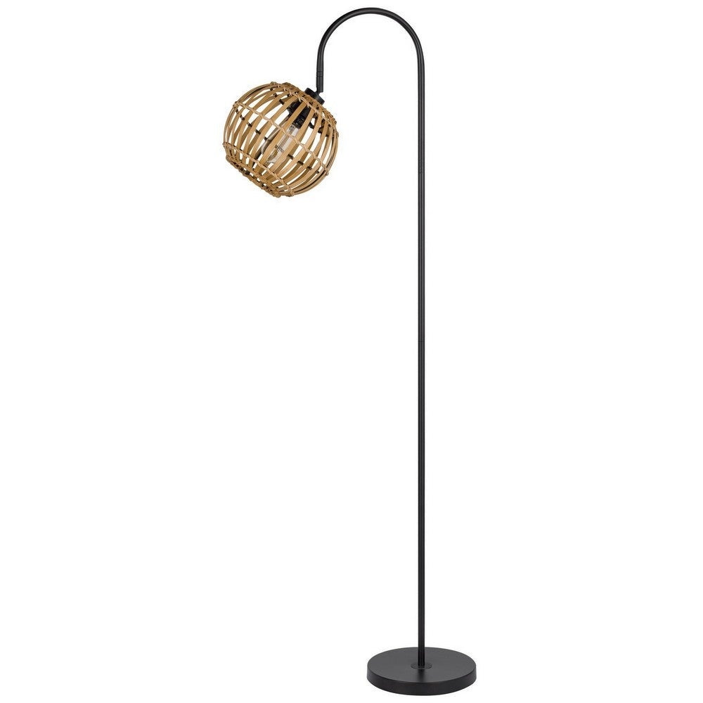 63 Inch Metal Lamp， Downbridge Adjustable Bamboo Shade， Brown， Black - 62.5 H x 10 W x 18.63 L Inches - Mycitystee