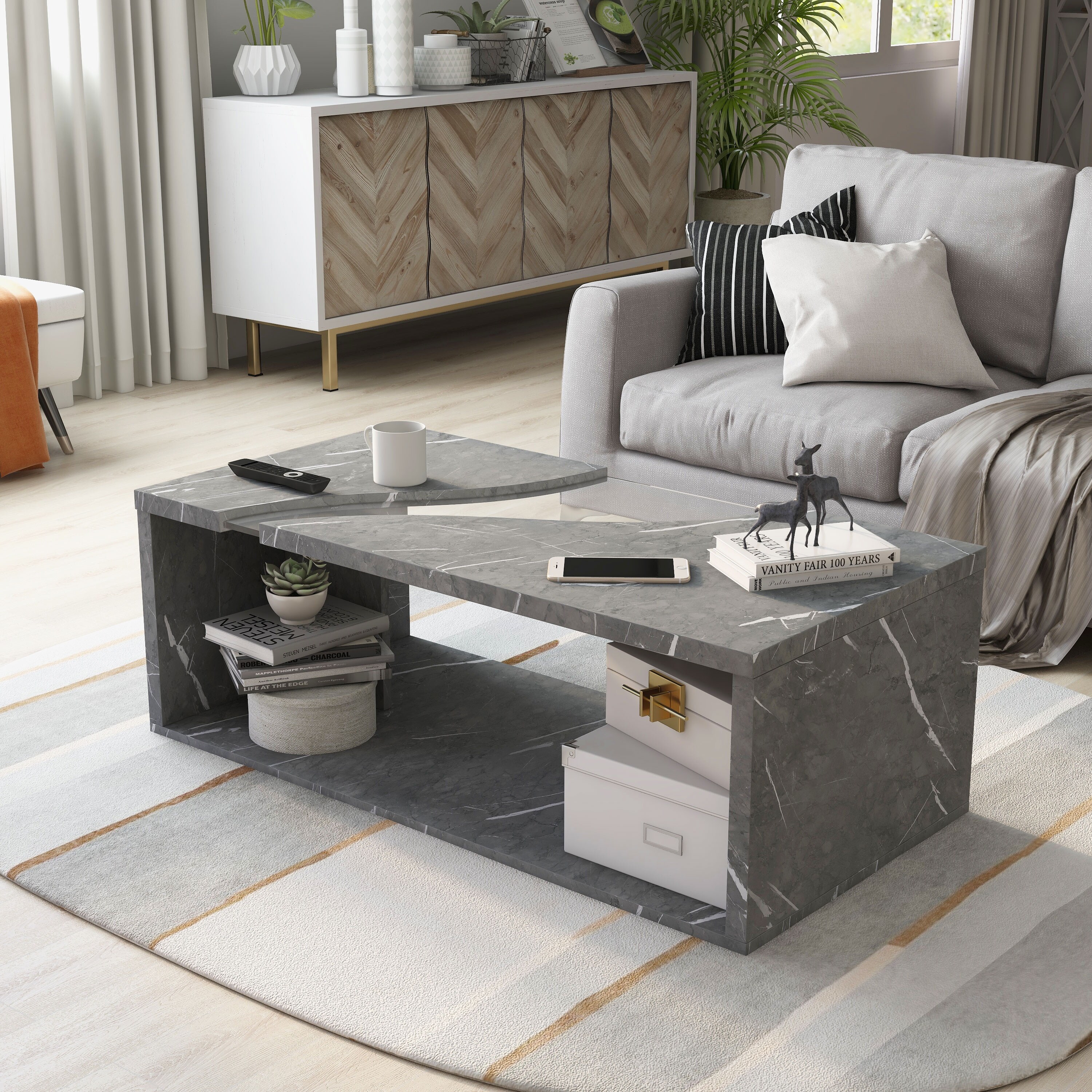 Furniture of America Kobe Faux Marble and Glass Coffee Table - Mycitystee