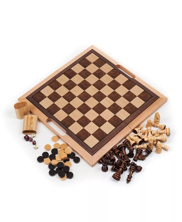 Trademark Global Trademark Games Deluxe Wooden 3-In-1 Chess， Backgammon Checker Set - Mycitystee