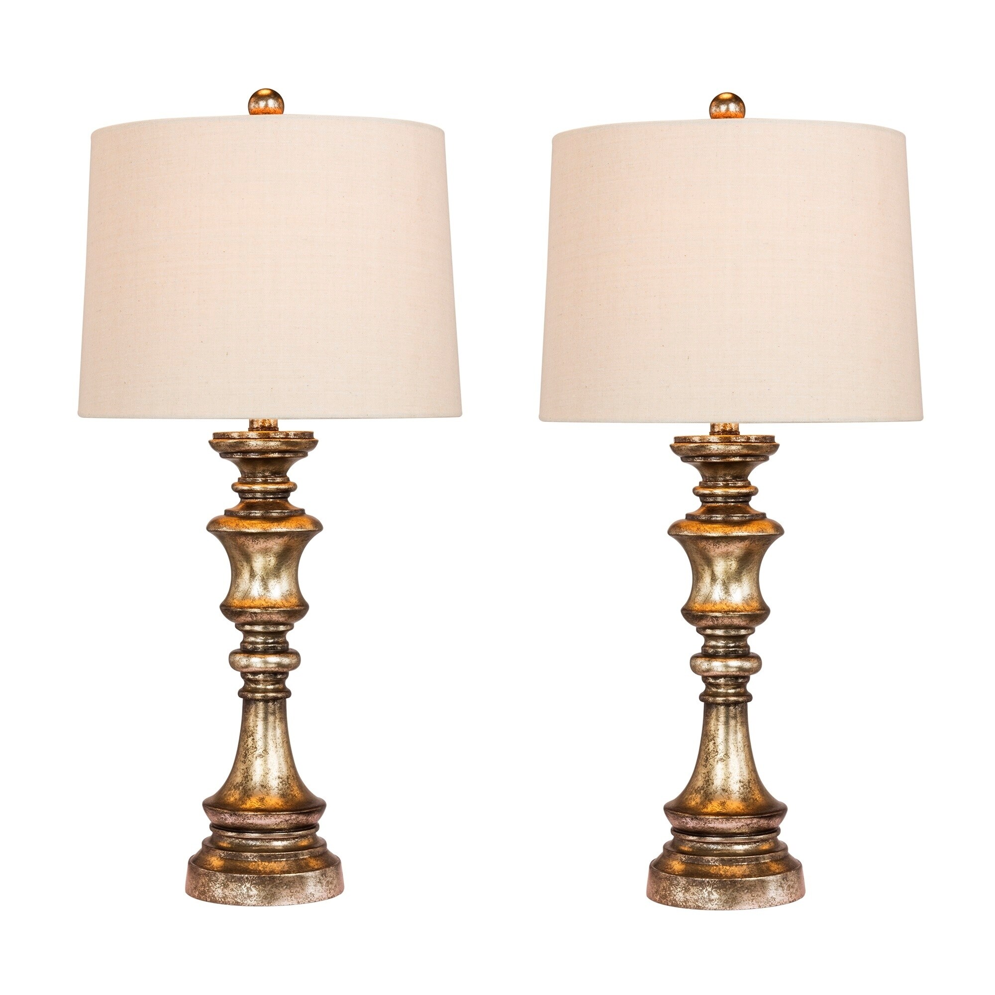 Fangio Lighting's 6236GB-2PK Pair Of 27.75 in. Candlestick Resin Table Lamps in a Gold Leaf with Brown Wash Finish - Mycitystee