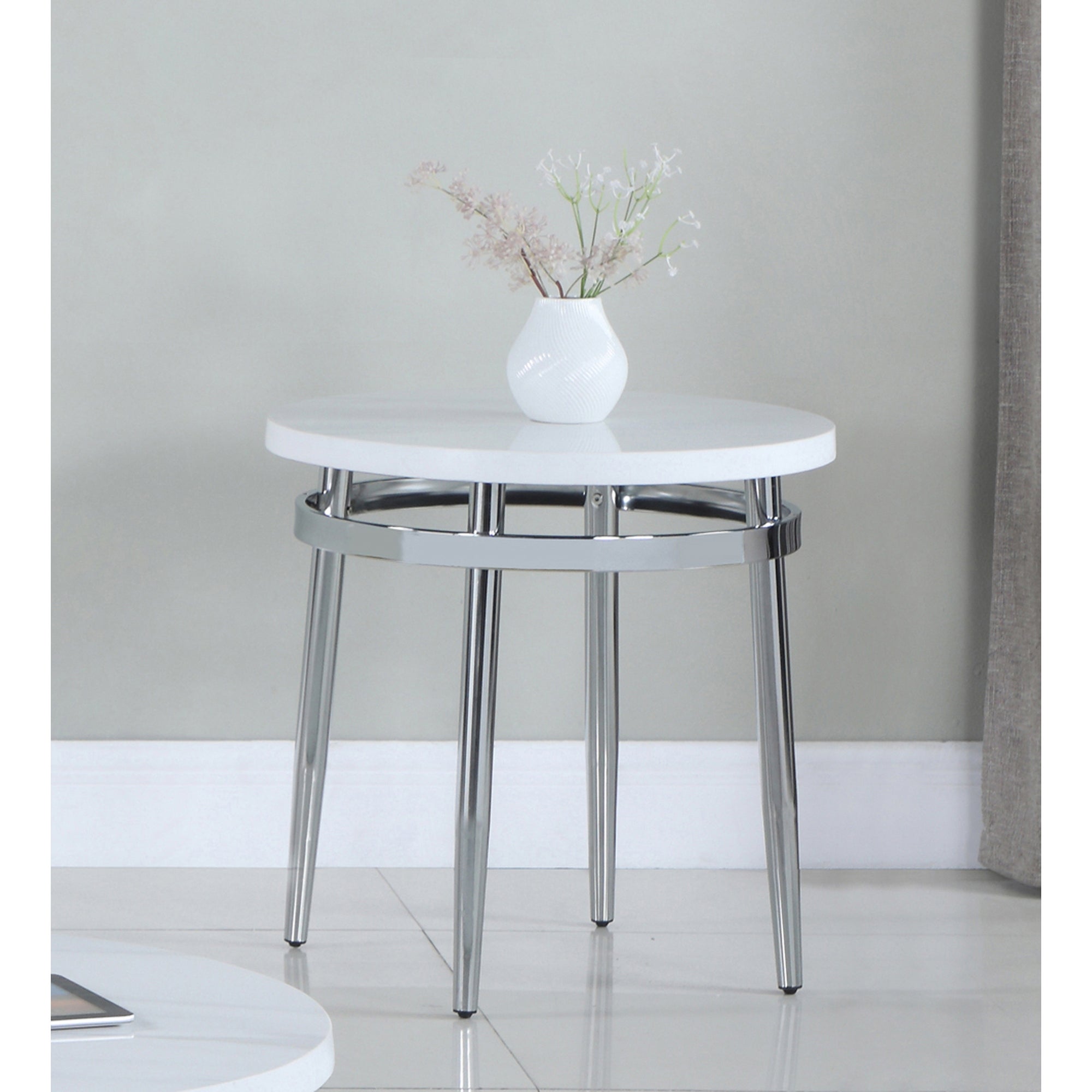 Coaster Furniture Avilla White and Chrome Round End Table - Mycitystee