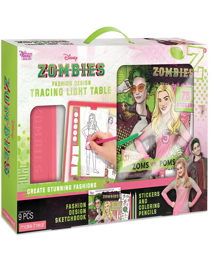 Disney Zombie Fashion Design Tracing Light Table 9 Piece Set， Make It Real， Sketchbook， Stickers Coloring Pencils， Lights Up For Easy Tracing， Draw Sk - Mycitystee