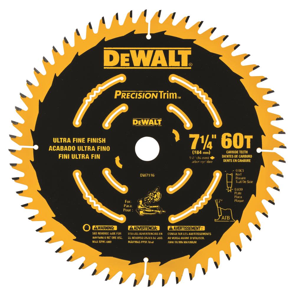 DEWALT Cordless Miter Saw Blade 7-1/4 In. 60T DW7116PT from DEWALT - Mycitystee