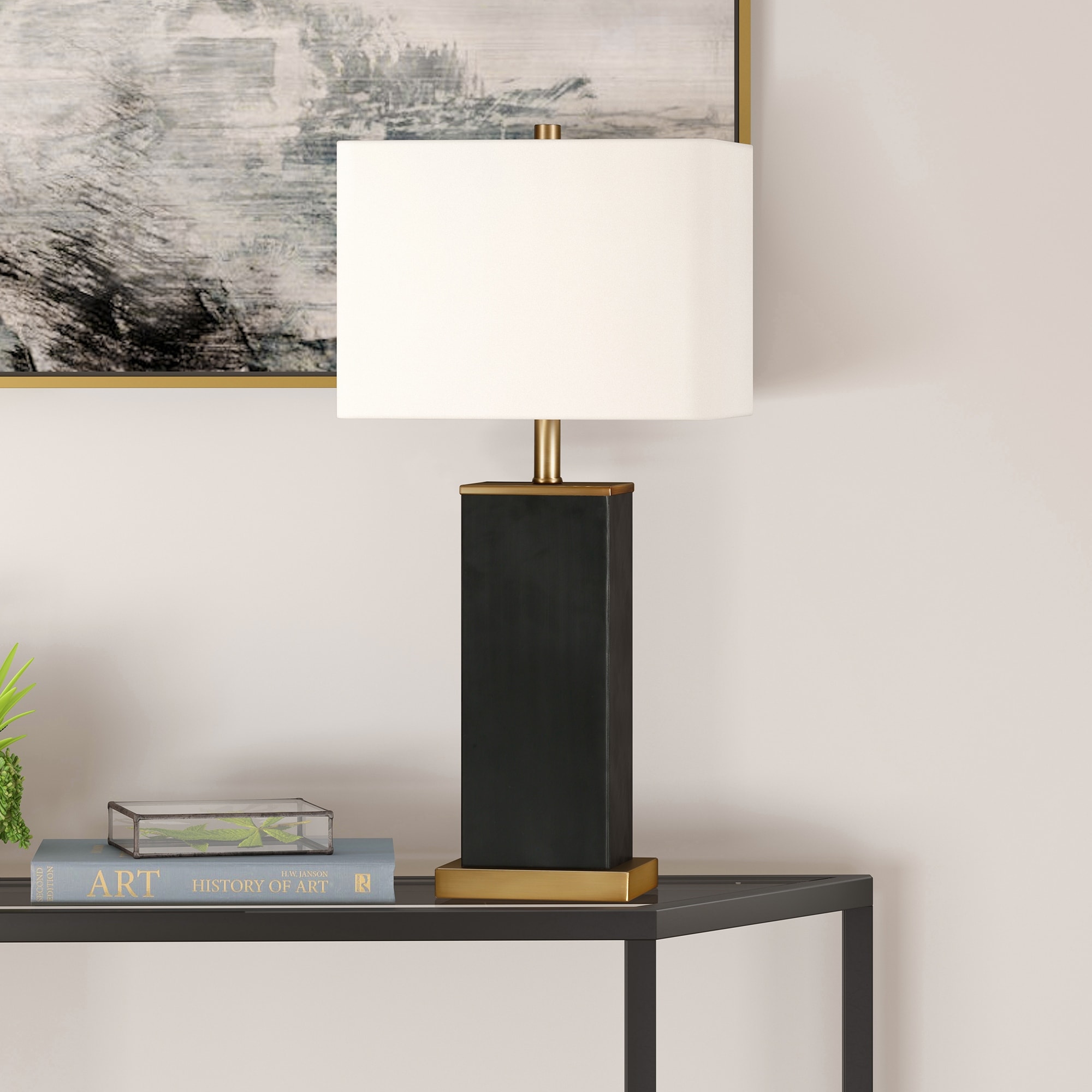 Tamara Hand-Painted Blackened Bronze Table Lamp with Brass Accents - Mycitystee