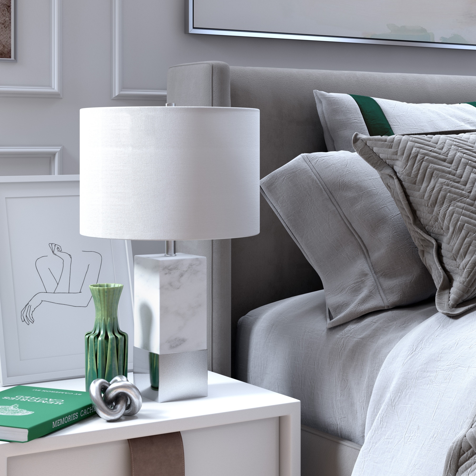 Lena Table Lamp Marble and Blackened Bronze - Mycitystee