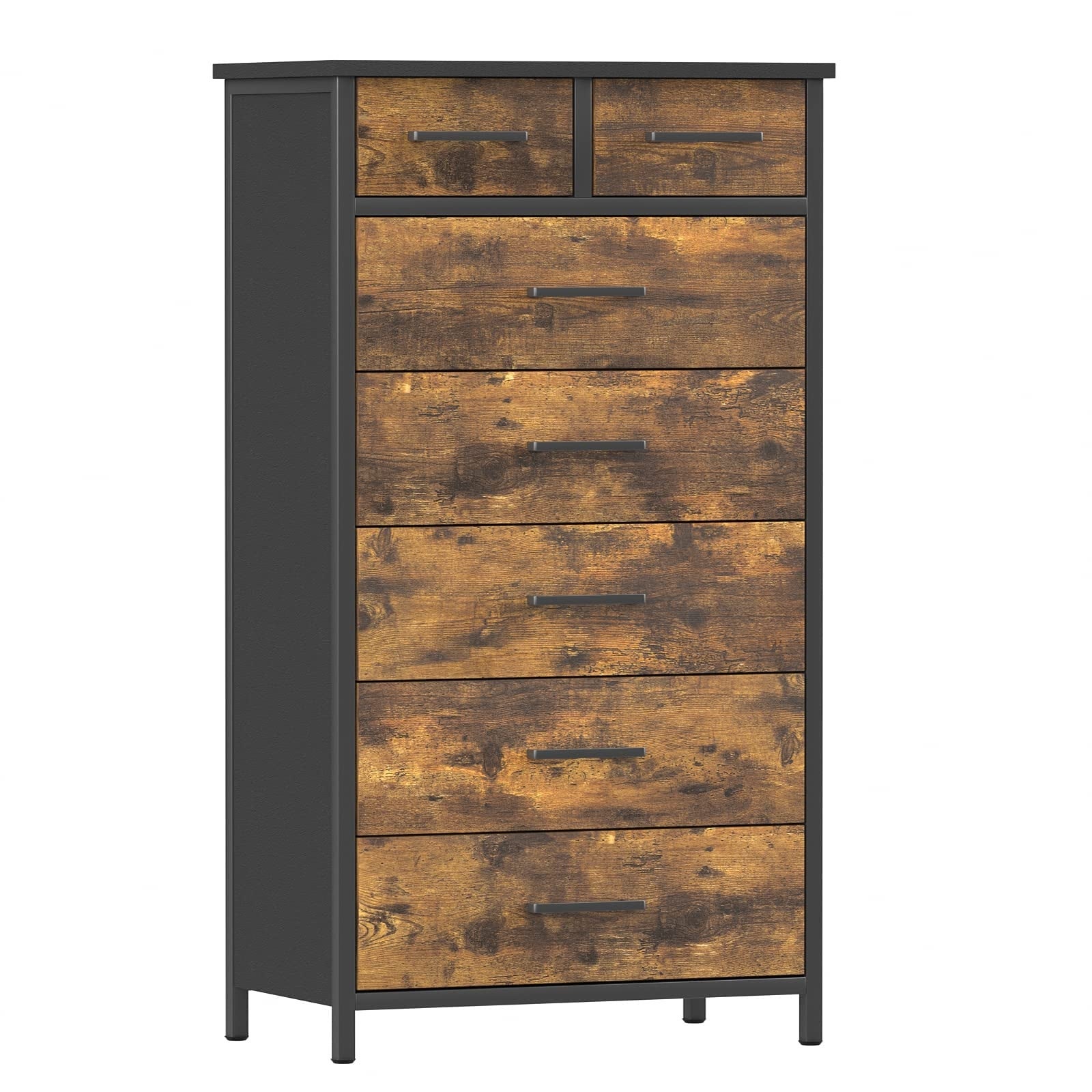 7 Drawer Tall Dresser， Industrial Wood Storage Dresser Clothes Organizer， Sturdy Steel Frame， Storage Dresser for Bedroom - - 37668626 - Mycitystee