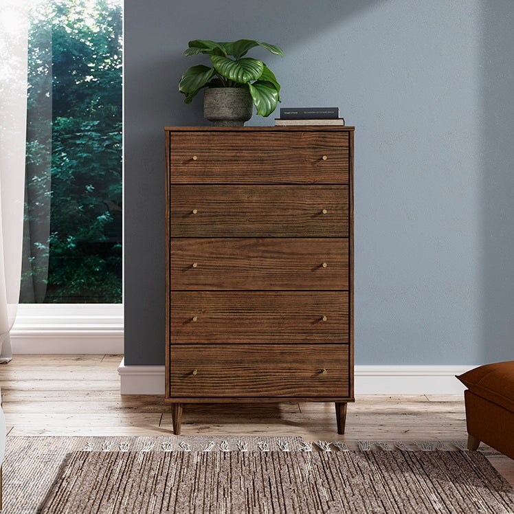Grain Wood Furniture Mid Century 5-Drawer Chest - - 35625033 - Mycitystee