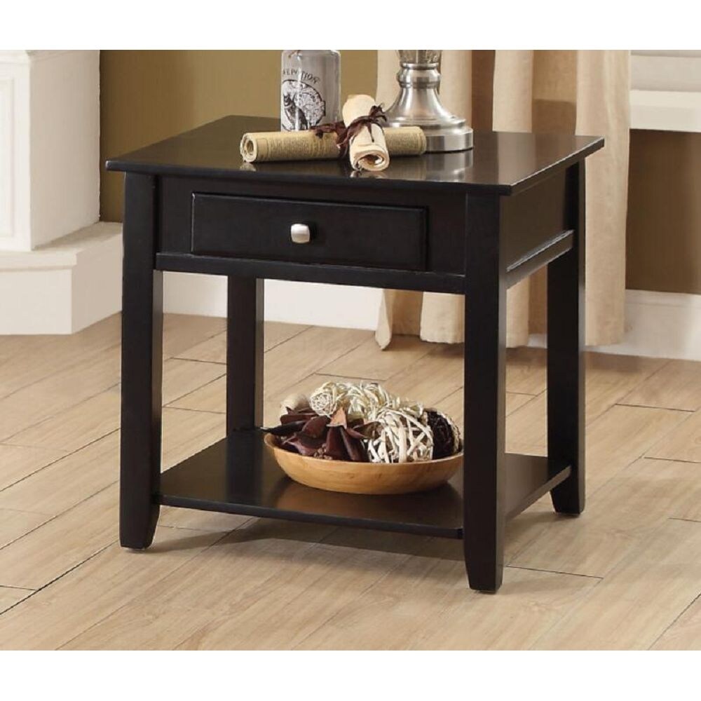 Modern Style Malachi End Table with 1 Drawer and 1 Tier Shelf (Black) - Mycitystee