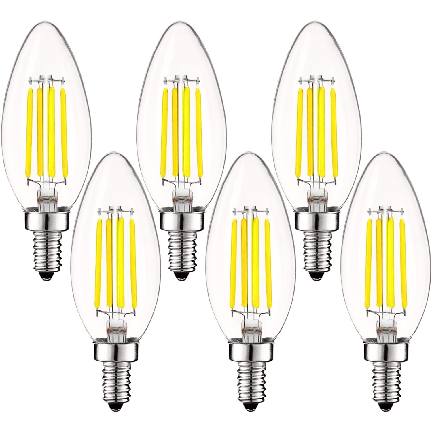 Luxrite 5W Vintage E12 LED Bulb 60W Equivalent， 550 Lumens， Dimmable Candelabra LED Bulbs， Clear Glass (6 Pack) - Mycitystee