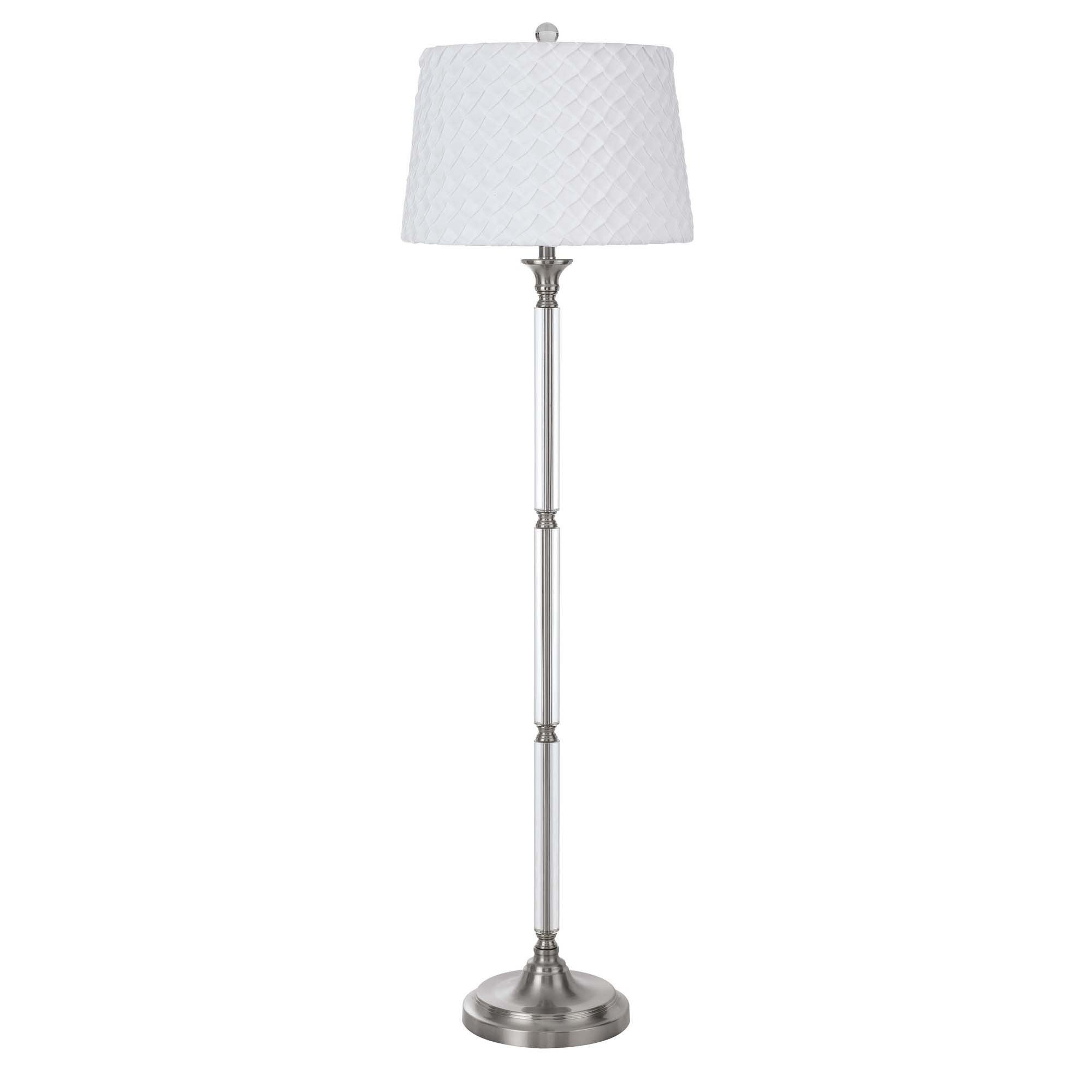 Floor Lamp with Tubular Metal and Crystal Base， White and Silver - Mycitystee
