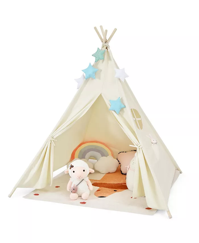 Costway Kids Canvas Play Tent Foldable Playhouse Toys for Indoor Outdoor - Mycitystee