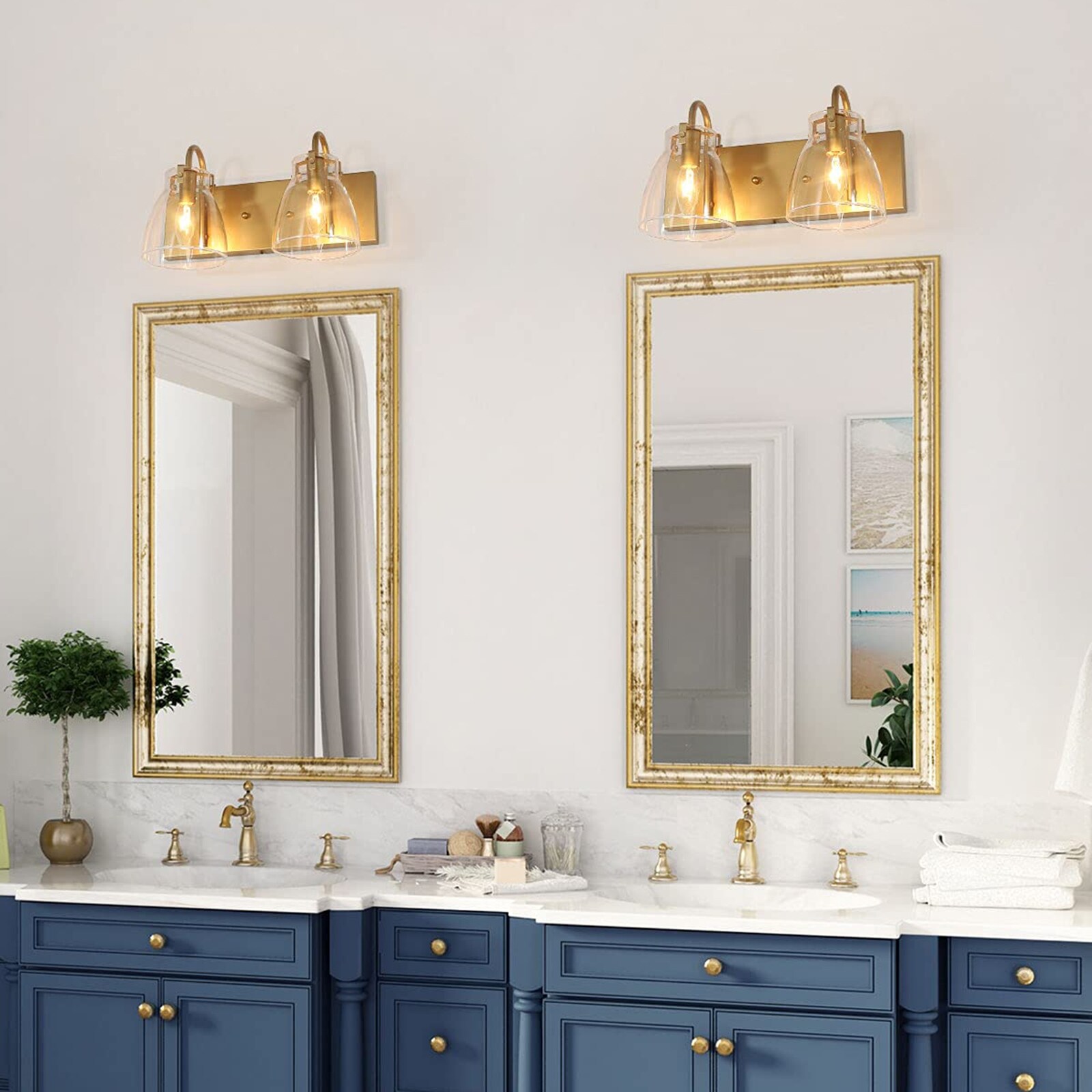 Chiry Mid-Century Modern 2-Light Gold Linear Glass Bathroom Vanity Light - Mycitystee