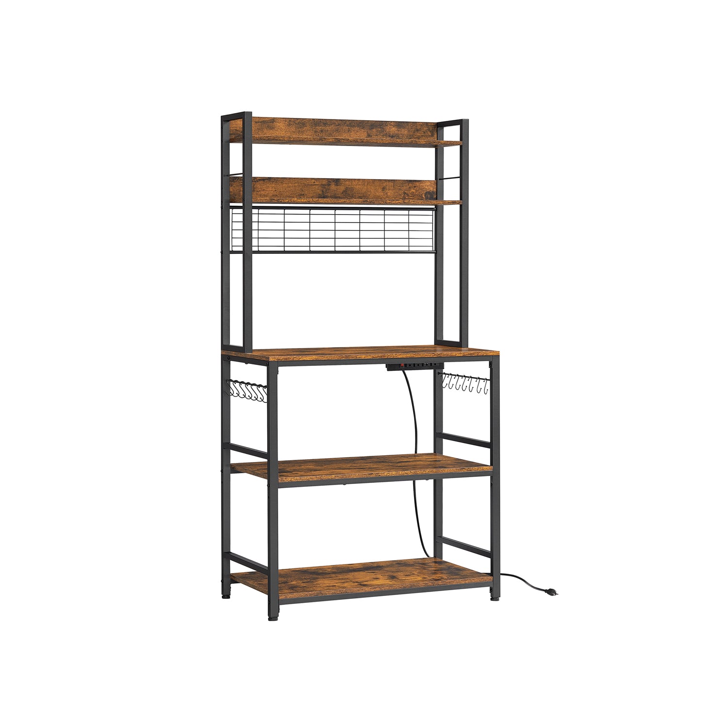 VASAGLE Hutch Bakers Rack with Power OutletRustic Brown + Black - Mycitystee