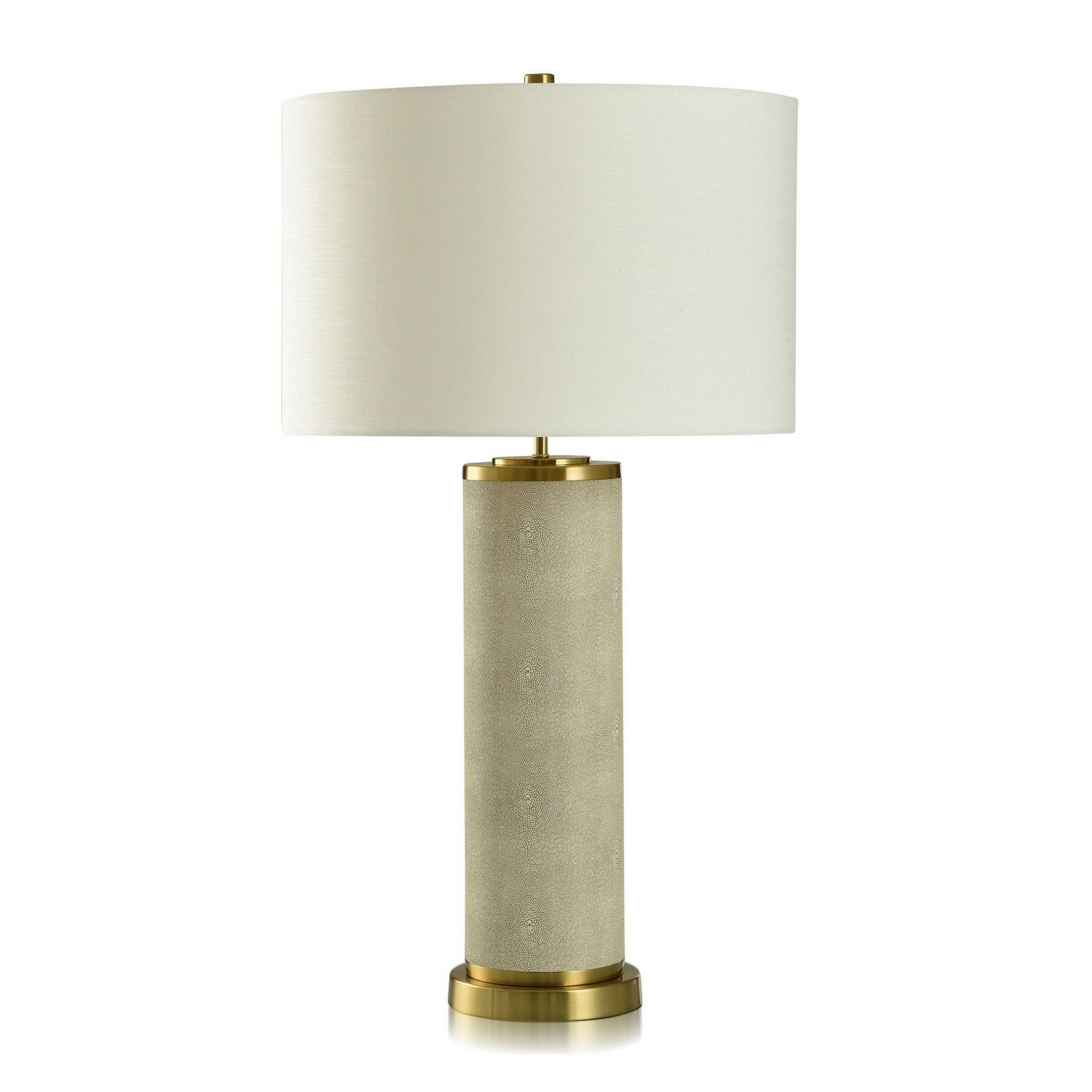 Dann Foley Lifestyle - Table Lamp - Tan Shagreen Pattern And Polished Brass - Off-White Shade - Mycitystee