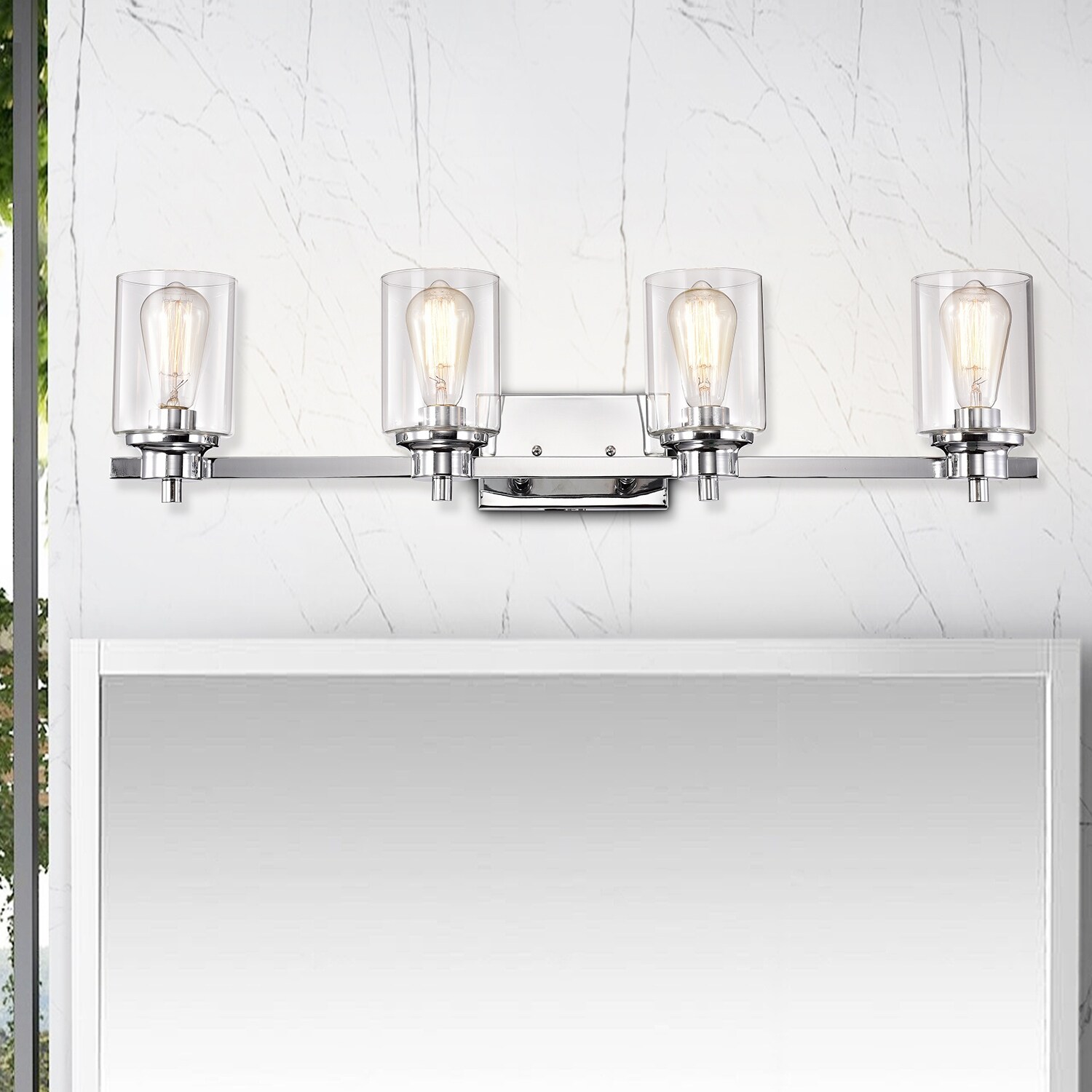 Chrome Cylinder 4 Lights Dimmable Vanity Light with Clear Glass - 8*33*8 - Mycitystee