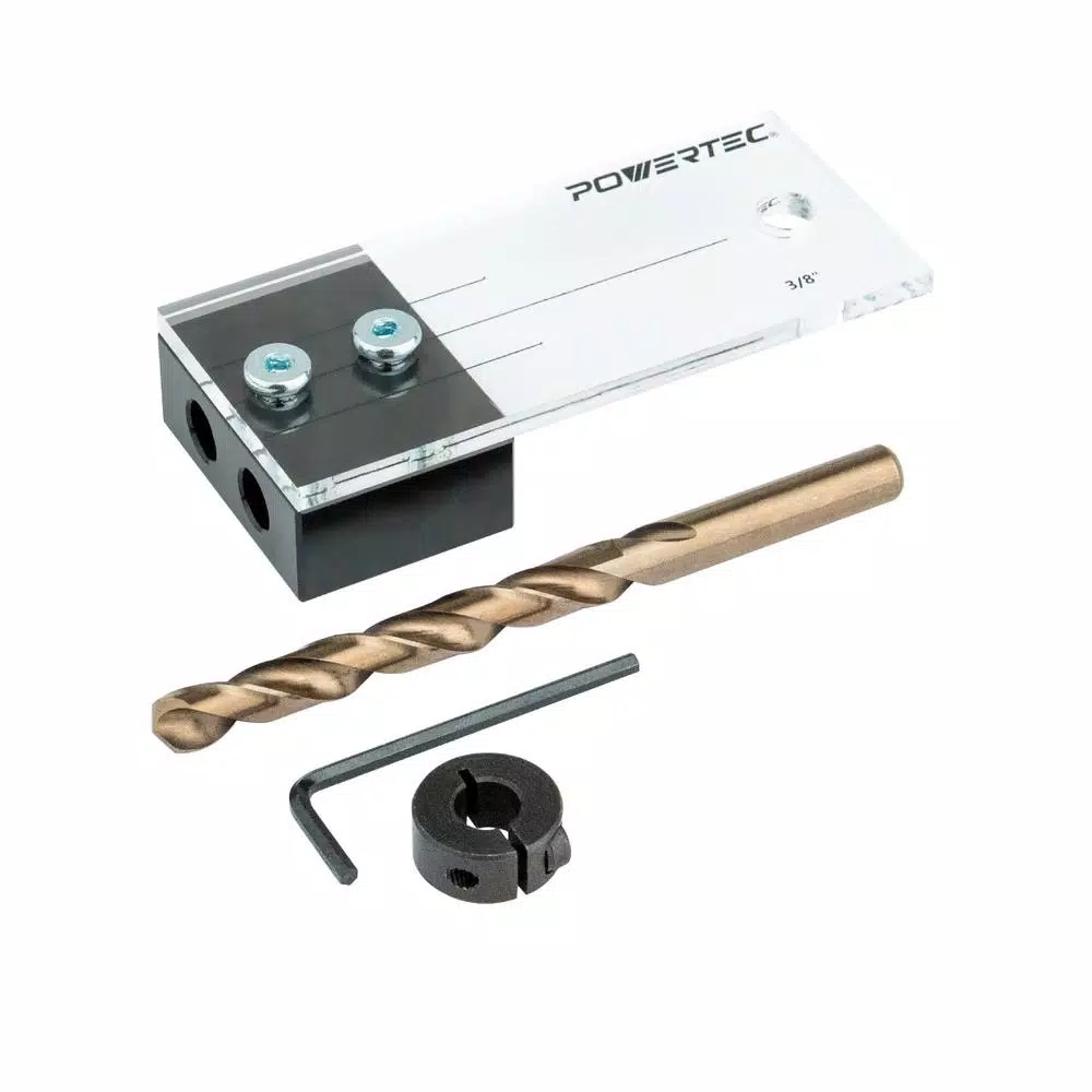 POWERTEC 3/8 in. Dowel Drilling Jig with Cobalt M-35 Drill Bit and Split Ring Stop Collar and#8211; XDC Depot - Mycitystee
