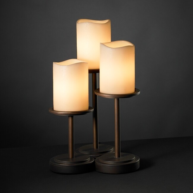 Justice Design CandleAria Dakota 3-light Dark Bronze Table Lamp， Cream Cylinder - Melted Rim Shade - Mycitystee