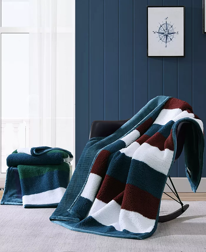 Nautica Wilton Sherpa Striped Throw， 60