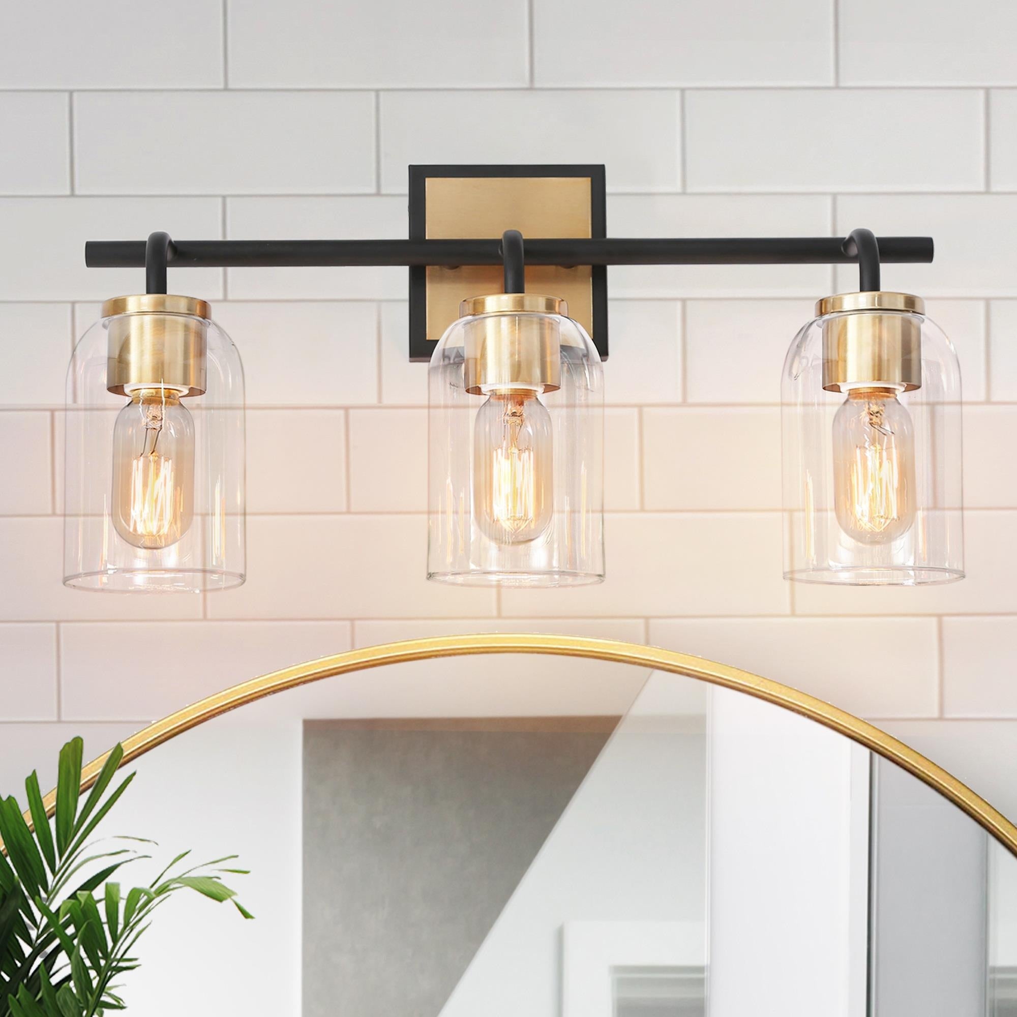 Modern Farmhouse Bathroom Vanity Light Black Gold Cylinder Glass Wall Sconce - Mycitystee