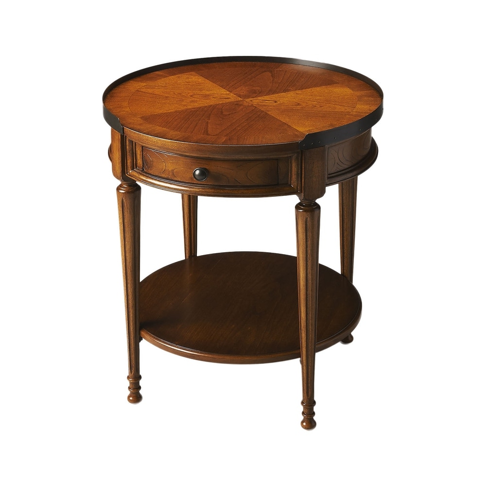 Offex Transitional Olive Ash Burl Finish Round Accent Table - Medium Brown - Mycitystee