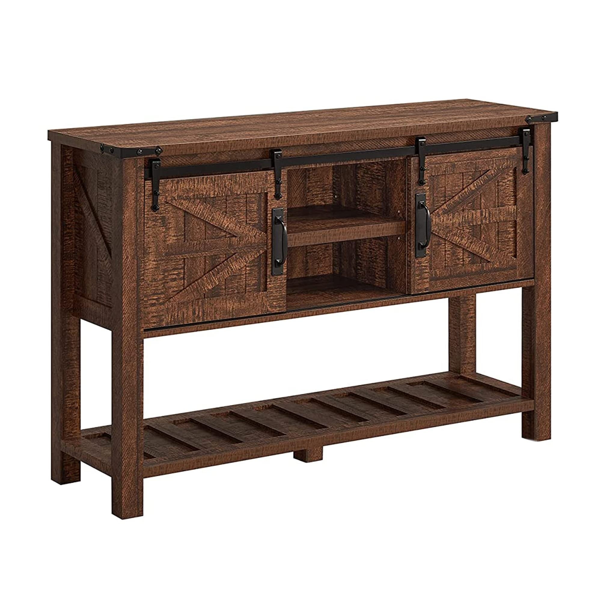 48-Inch Coffee Table Wood Cocktail Table Farmhouse Modern Center Rectangular Tables， with Sliding Barn Doors - as picture - Mycitystee