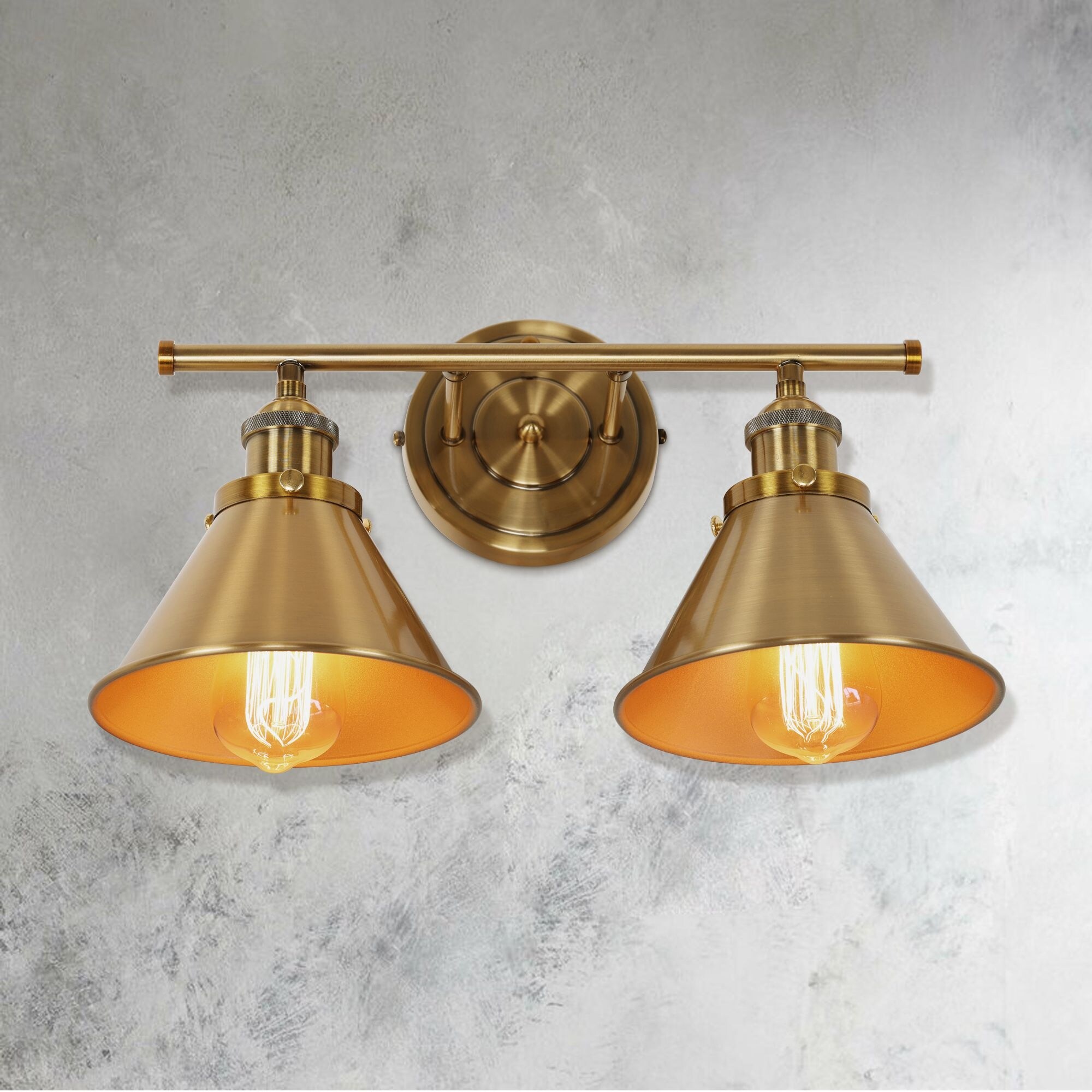Modern 2-Light Brushed Brass Metal Shade Bathroom Vanity Light - 16.14