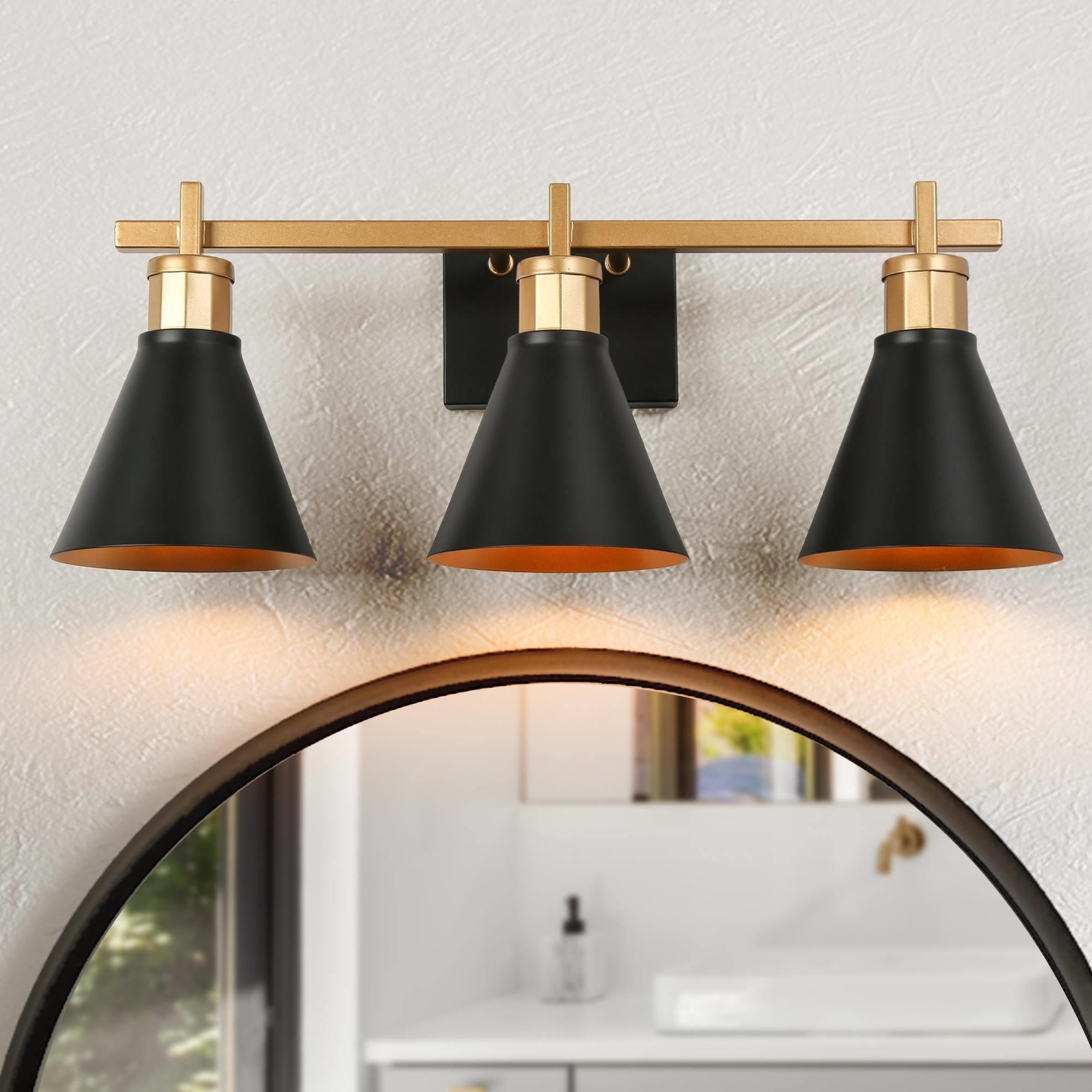 1/2/3/4-Light Modern Black Gold Bathroom Vanity Lights Linear Metal Wall Sconces for Powder Room - Mycitystee